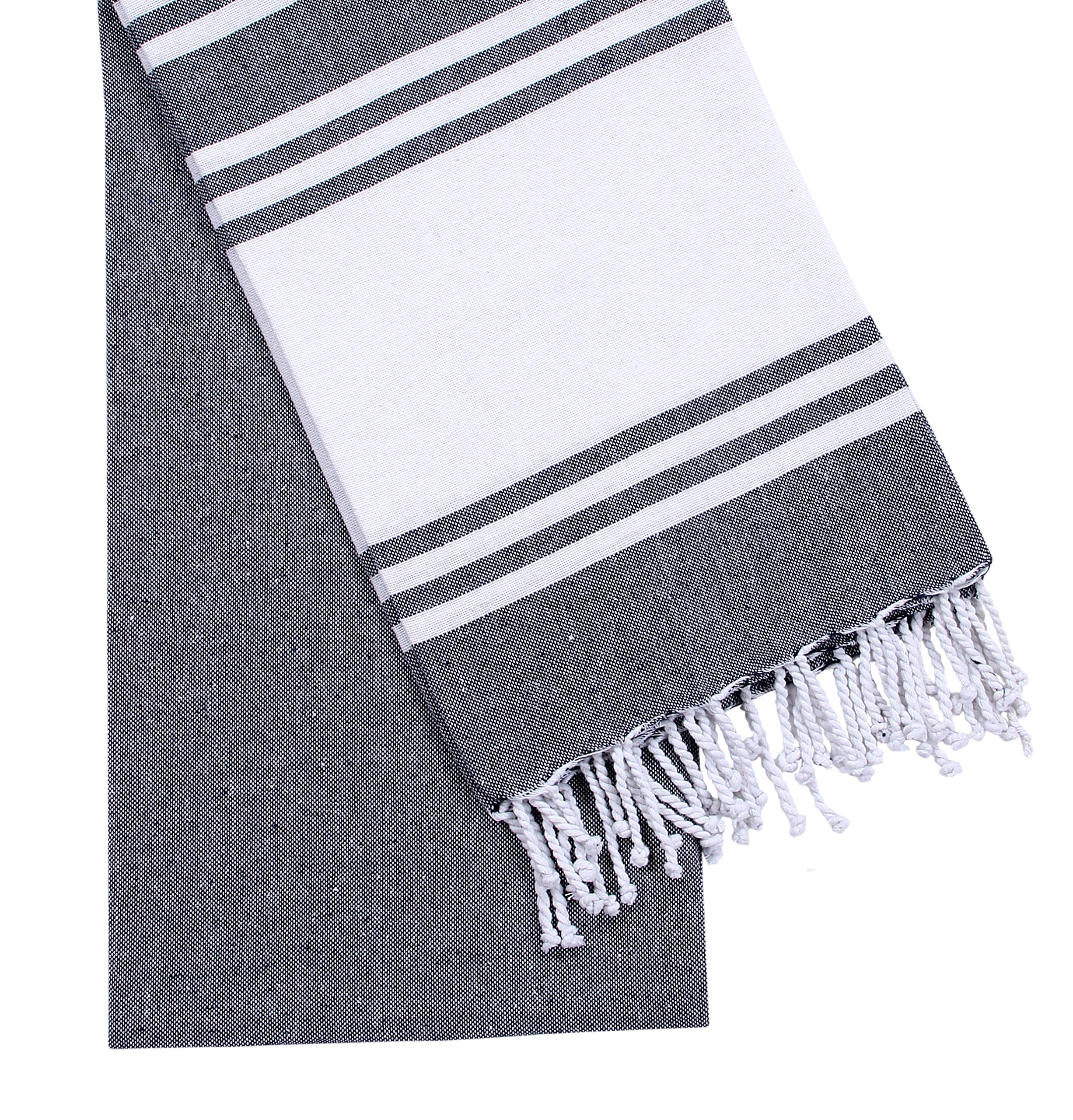 Turkish Peshtemal Towel 2 Pack - 100% Cotton Thin Towels for Beach, Camping, Sauna & Pool - 36x71 Inch Dark Navy - Lightweight Travel Blanket, Yoga Mat Cover & Picnic Accessory