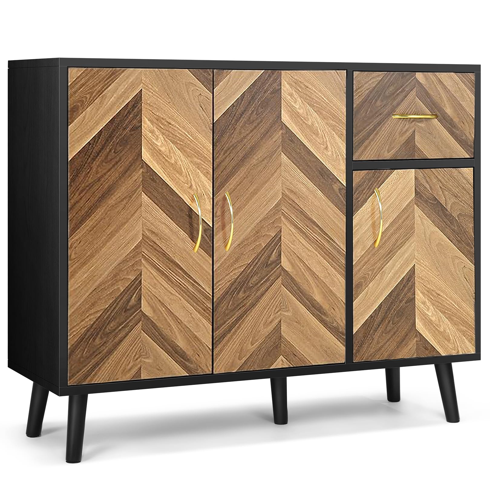 SIHANM 3-Door Sideboard Buffet Cabinet with Drawers & Shelves - Sturdy Free-Standing Storage Cabinet for Hallway, Living Room, Entryway & Kitchen | Perfect for Organizing Dishes, Linens & Home Decor