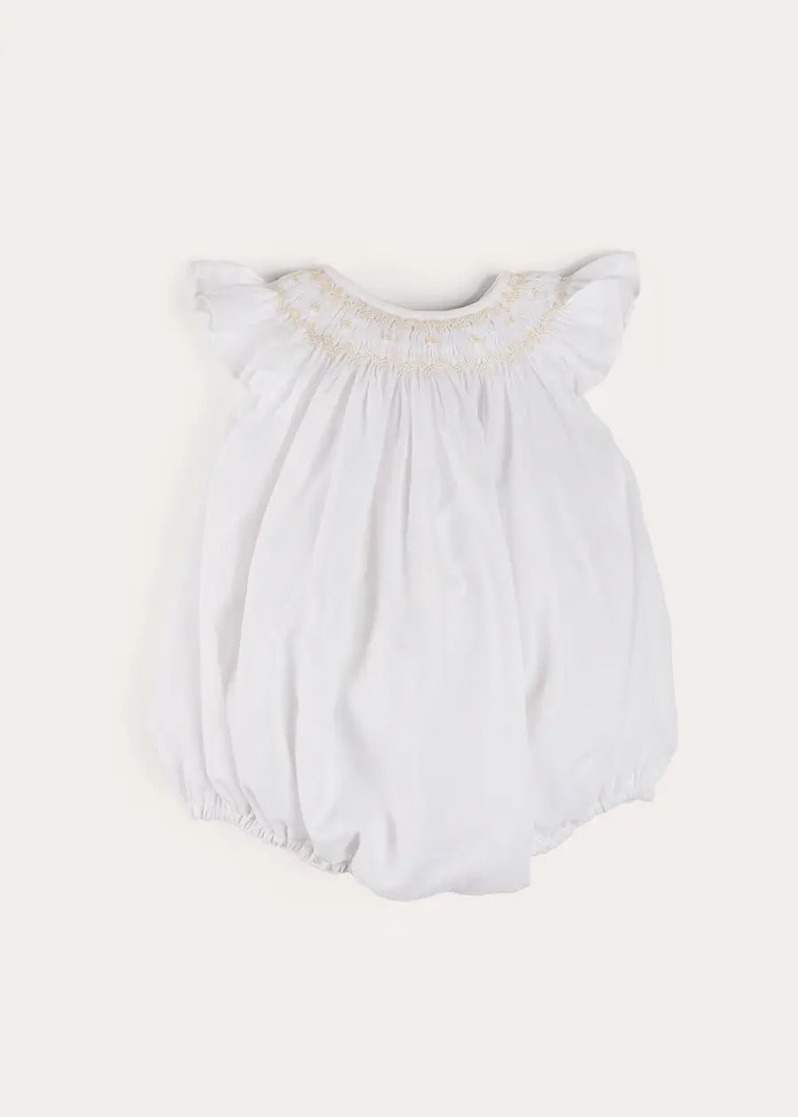 Hand Smocked Sleeveless Romper for Baby Girls - White (3-18 Months) | Perfect for Summer Outfits, Photoshoots & Special Occasions