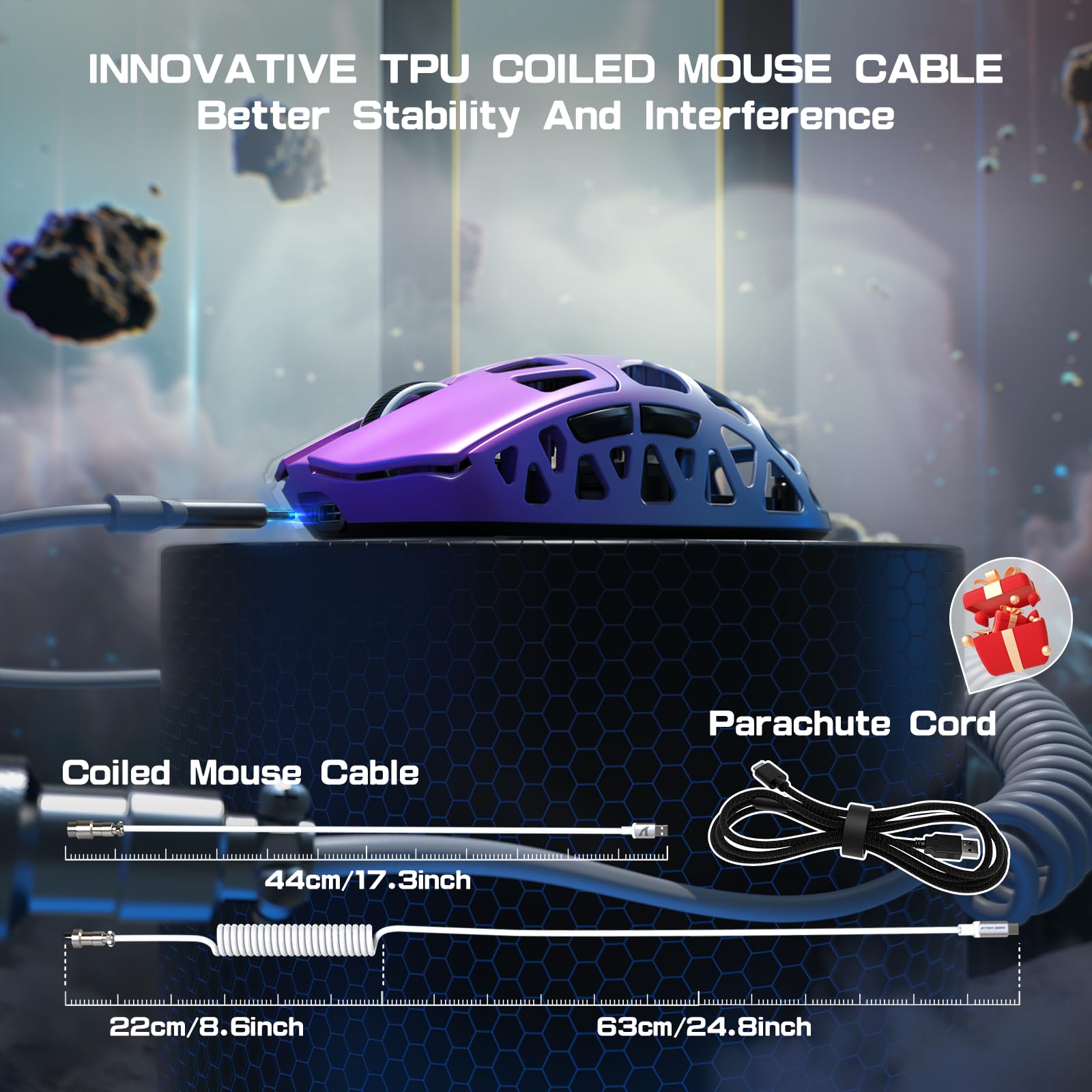 Attack Shark R3PRO 46g Ultra-Light Magnesium Alloy Gaming Mouse - 8000Hz Wireless, 26000DPI, 2.4G/BT/Wired, PixArt PAW3395 Sensor, Programmable Buttons with Coiled Cable - Perfect for FPS, MOBA & MMO Games on PC/Mac (Purple)