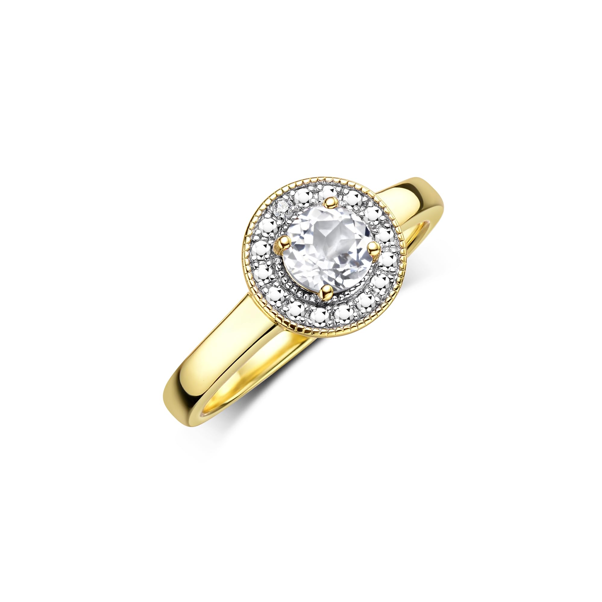 RYLOS 14K Gold Plated Sterling Silver Halo Ring with 4MM Round Gemstone & Genuine Diamonds - Women's Birthstone Jewelry in Sizes 5-10 | Elegant Gift for Anniversary, Birthday & Special Occasions