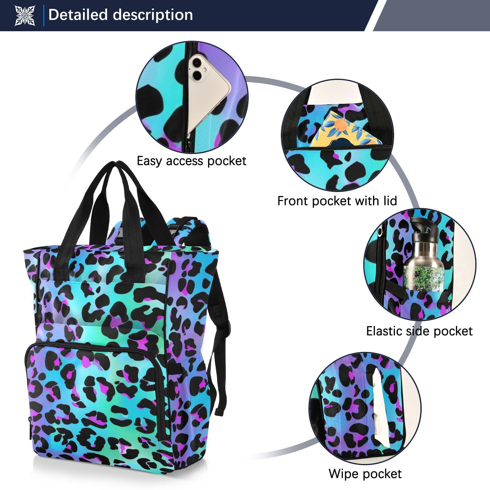 Waterproof Leopard Print Diaper Backpack - Large Capacity Baby Bag with Insulated Pockets & Stroller Straps for Moms, Dads & Caregivers | Perfect for Travel, Daycare & Family Outings