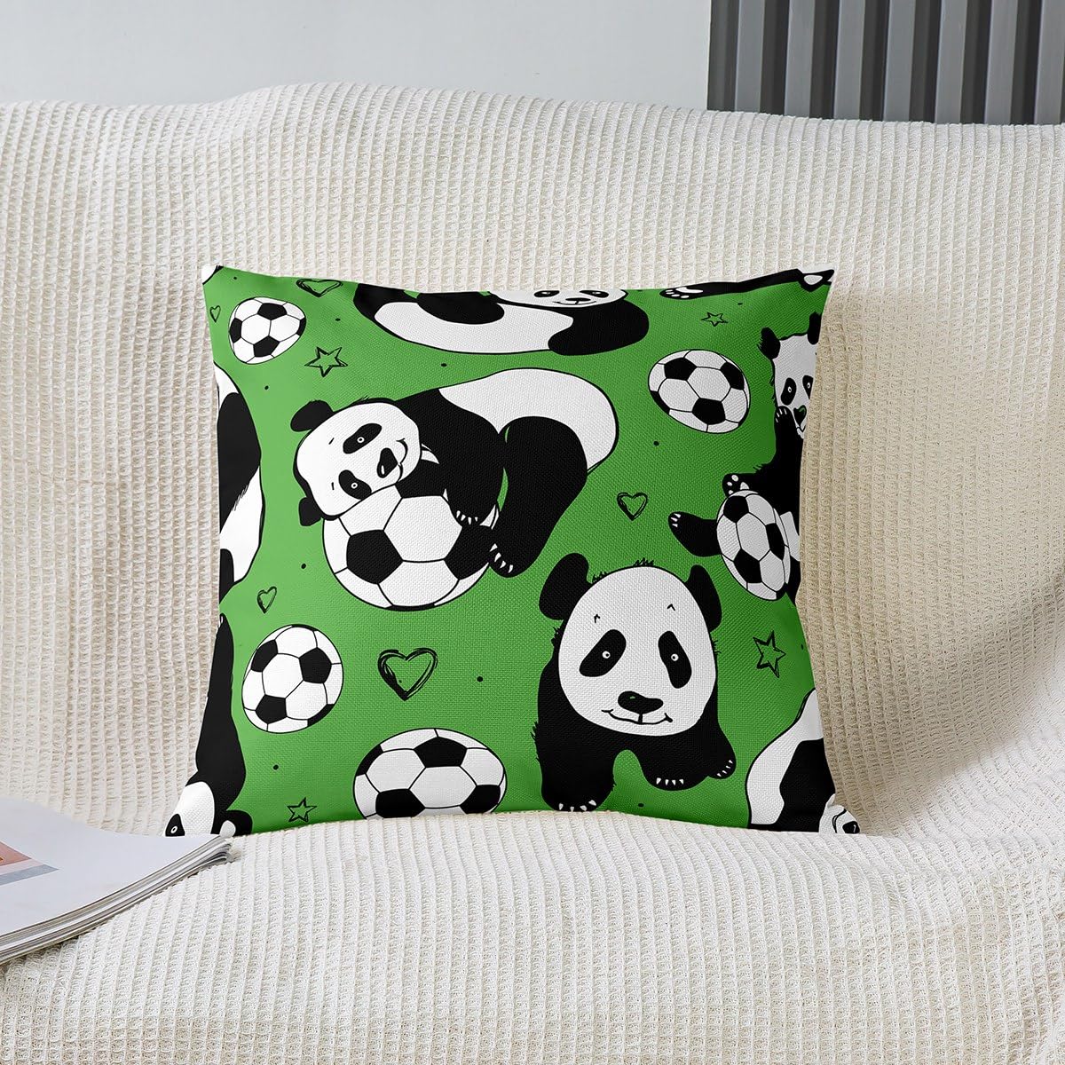 Cute Cartoon Panda Throw Pillow Covers 22x22 Inches - Soft Decorative Pillowcases with Animal Print, Eco-Friendly Green Bear Design (Set of 2) - Perfect for Kids' Room, Nursery Decor & Cozy Home Accents