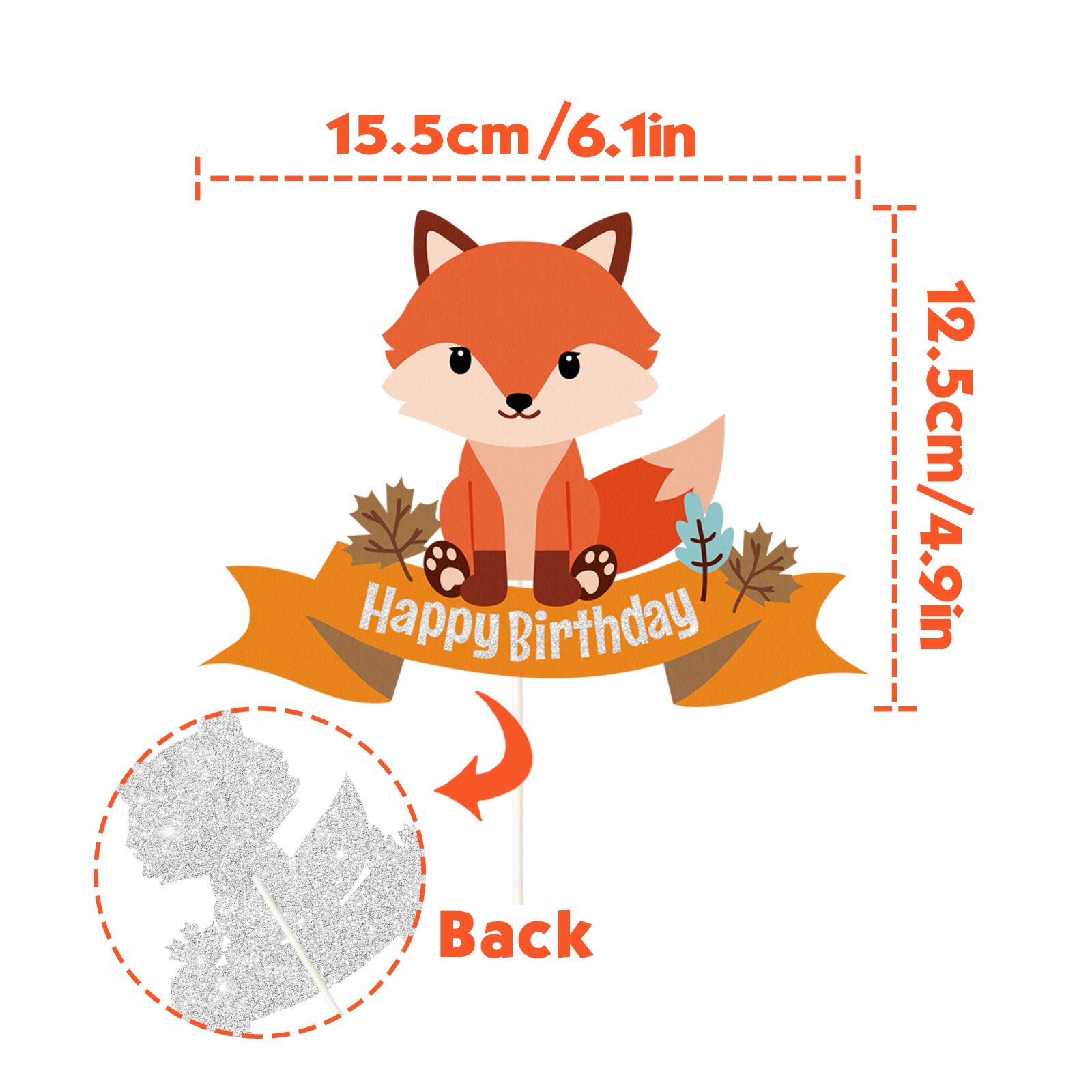 Glitter Fox Happy Birthday Cake Topper - Animal Theme Party Decor for Baby Showers & Kids Birthday Celebrations | Perfect for 1st Birthday, Gender Reveal & Special Occasions
