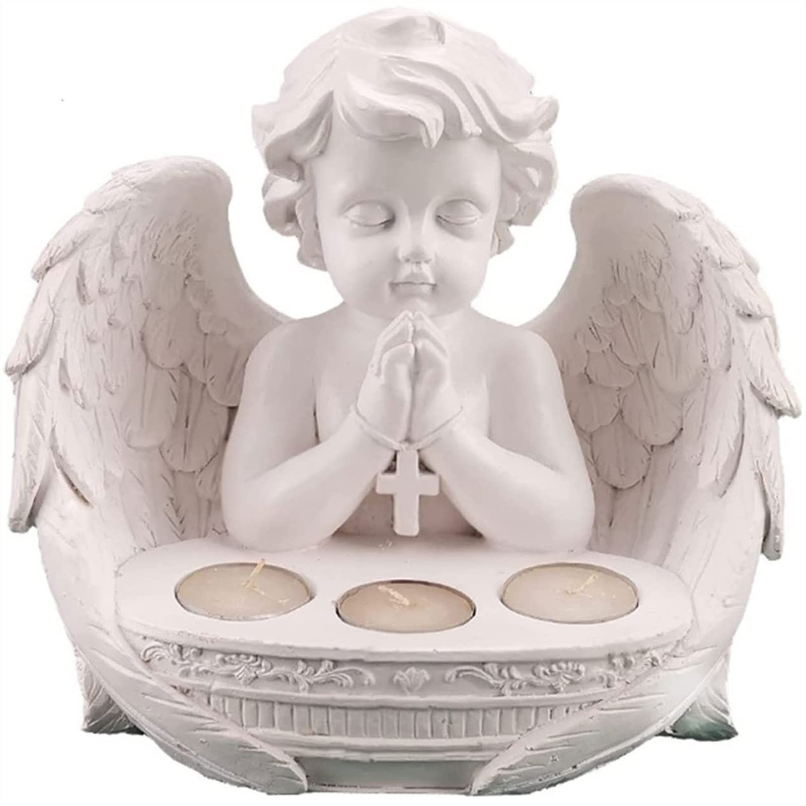 Vintage Tolalo Angel Candle Holder - Flashing LED Prayer Candelabra for Sympathy Gifts, Memorial Decor & Home Altar - Perfect for Remembering Loved Ones, Religious Ceremonies & Spiritual Decorations
