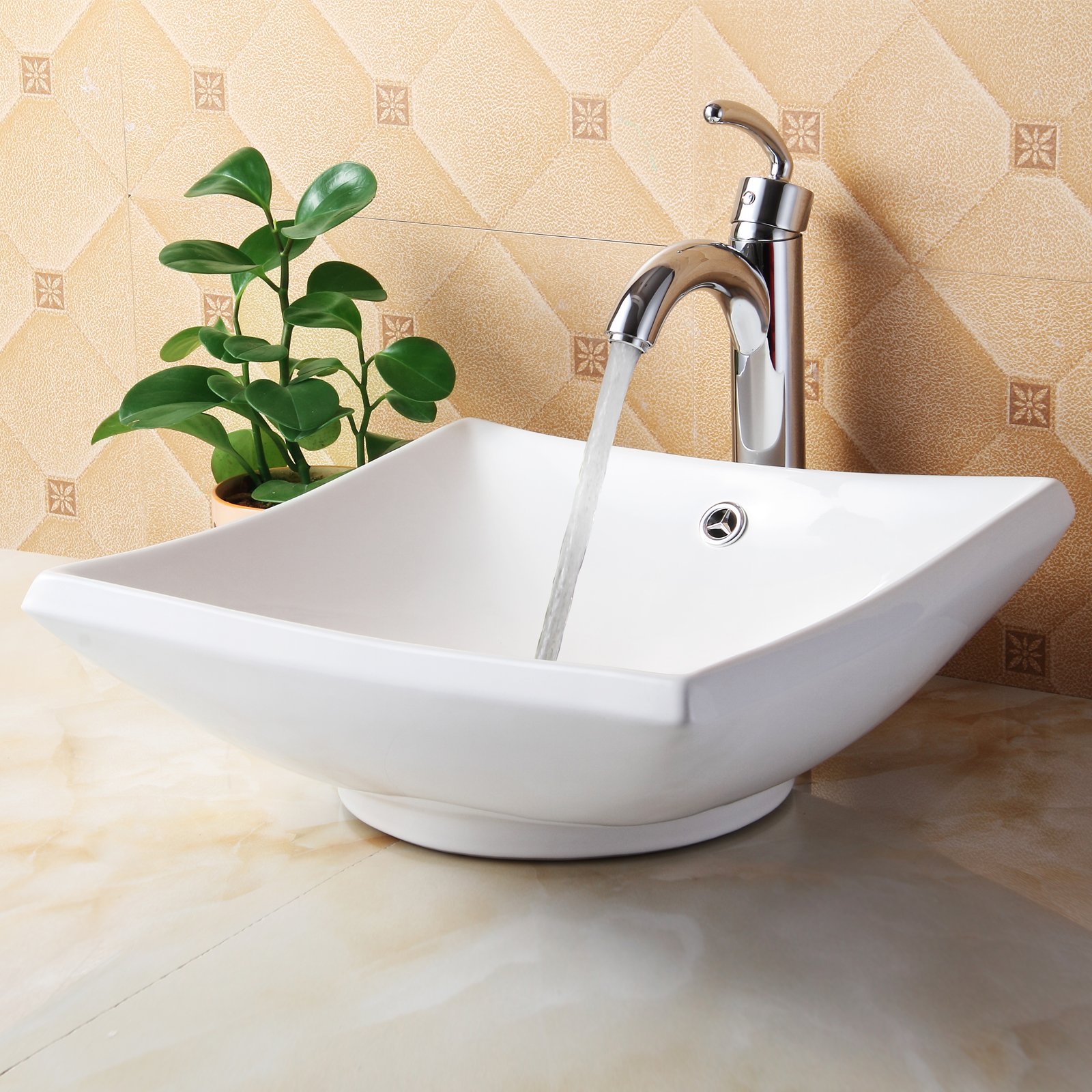 Premium White Ceramic Square Vessel Sink with Chrome Faucet - Modern Bathroom Vanity Sink for Powder Room, Guest Bath & Master Bathroom Decor