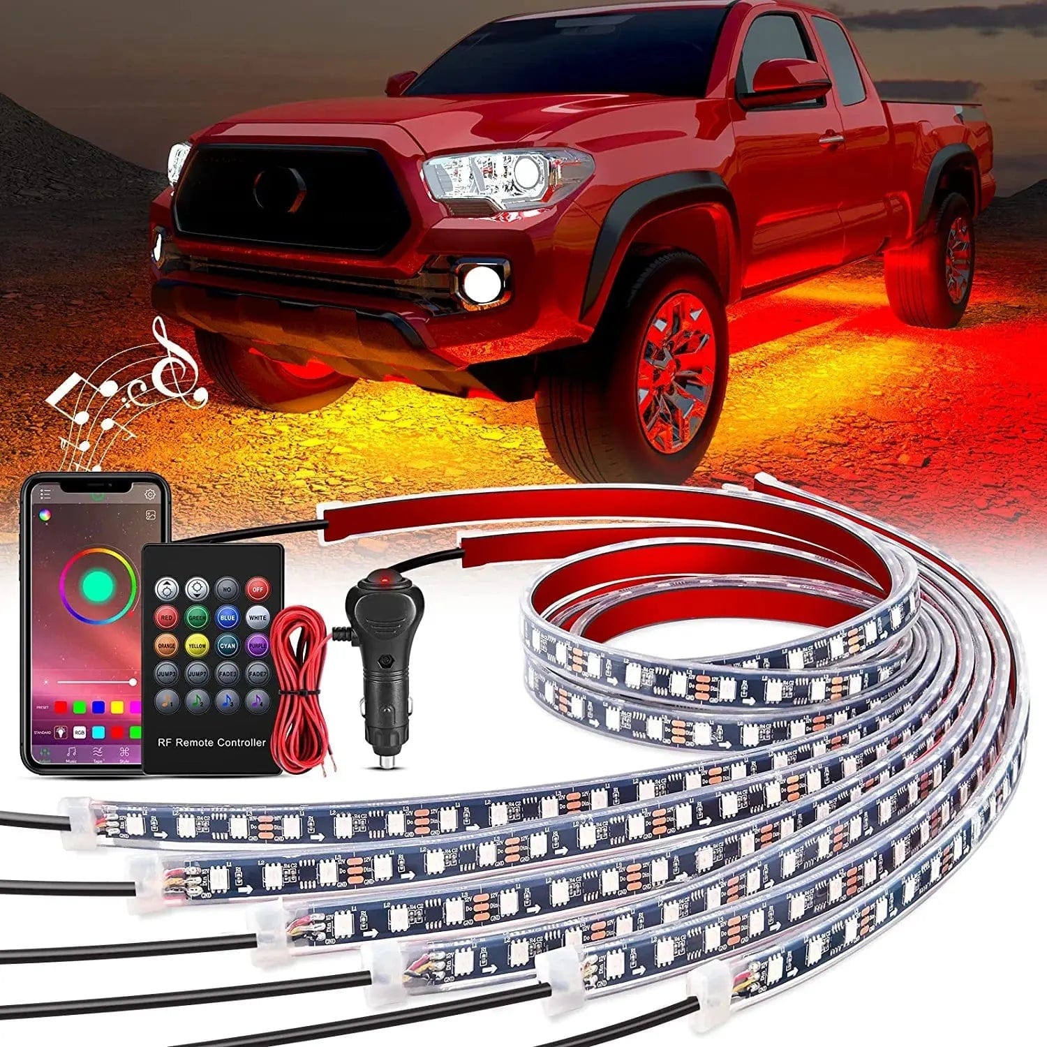 300 LEDs RGB Underglow Neon APP Remote Control LED Strip Lights (6 Pack) - Perfect for Car Interior, Bedroom, Party, and Home Decoration
