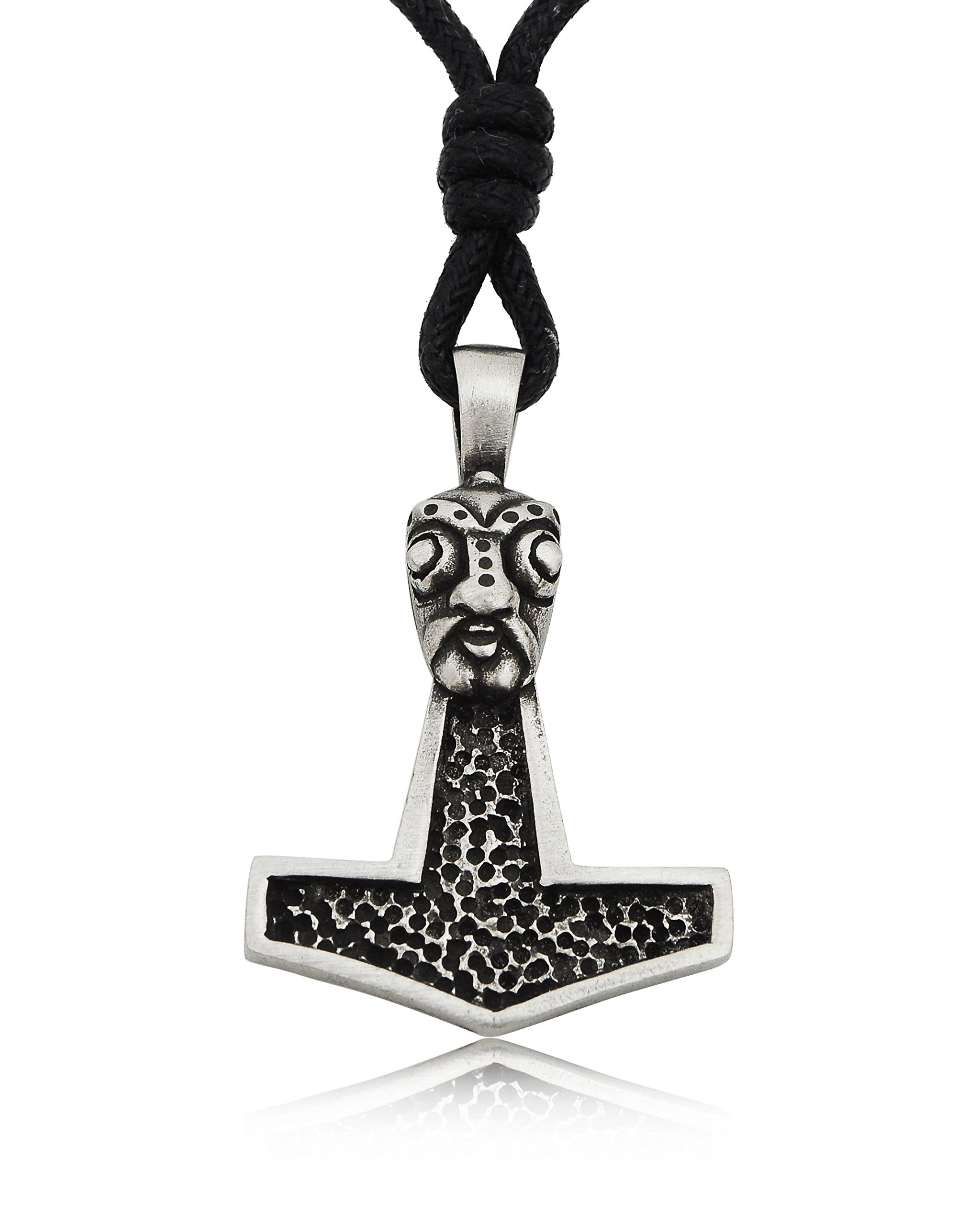 Thor's Hammer 6 Silver Pewter Charm Necklace Pendant - Viking Jewelry for Men & Women - Perfect for Cosplay, Gifts, and Norse Mythology Lovers