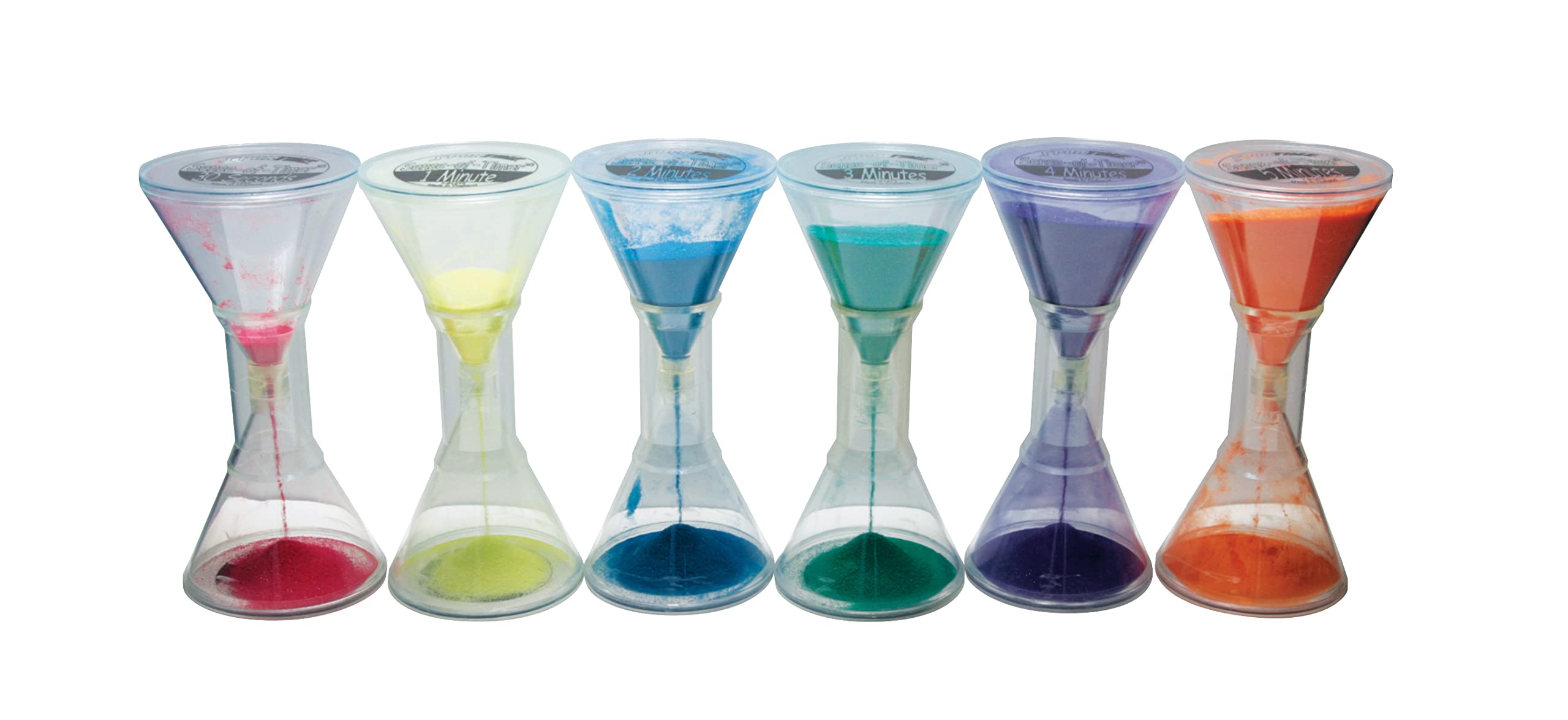 Sportime Sense of Timer Sand Timers - Set of 6 Multi-Colored Hourglasses (30 Sec/1/2/3/5/10 Min) for Classroom, Kitchen, Games & Productivity
