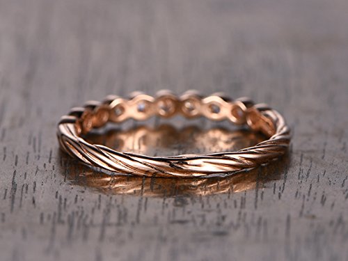 14K Rose Gold Diamond Wedding Ring - Half Eternity Band with Bezel Set Infinity Twist Design - Perfect for Anniversary, Engagement & Romantic Occasions