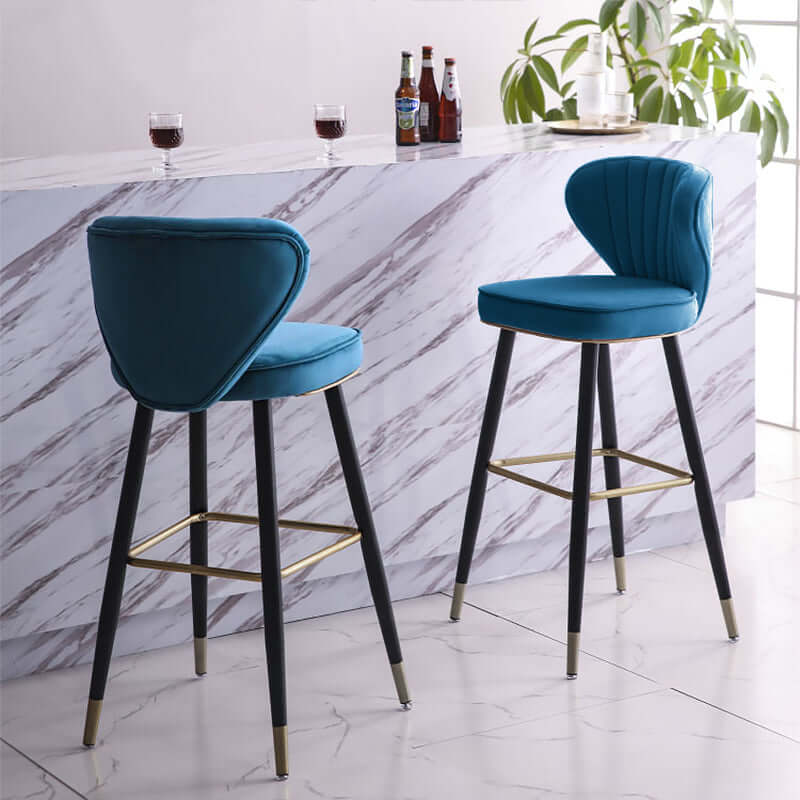 Modern Blue Velvet Counter Height Bar Stools with Back - Set of 3 for Kitchen Island, Breakfast Nook & Home Bar Decor