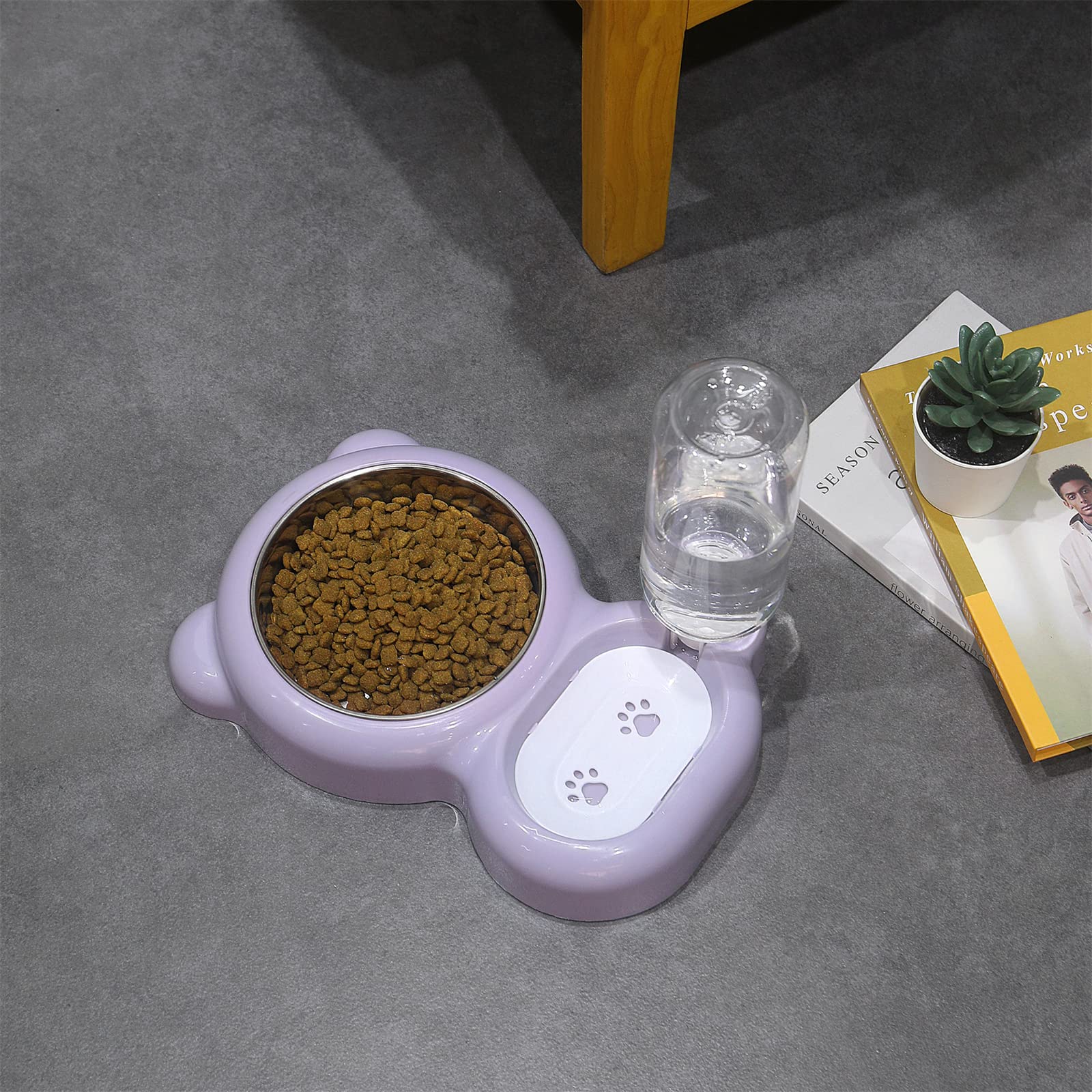 Premium Stainless Steel Cat & Small Dog Bowls Set with Water Dispenser - Non-Slip Pet Food & Water Dishes for Home, Travel & Outdoor Use - Purple