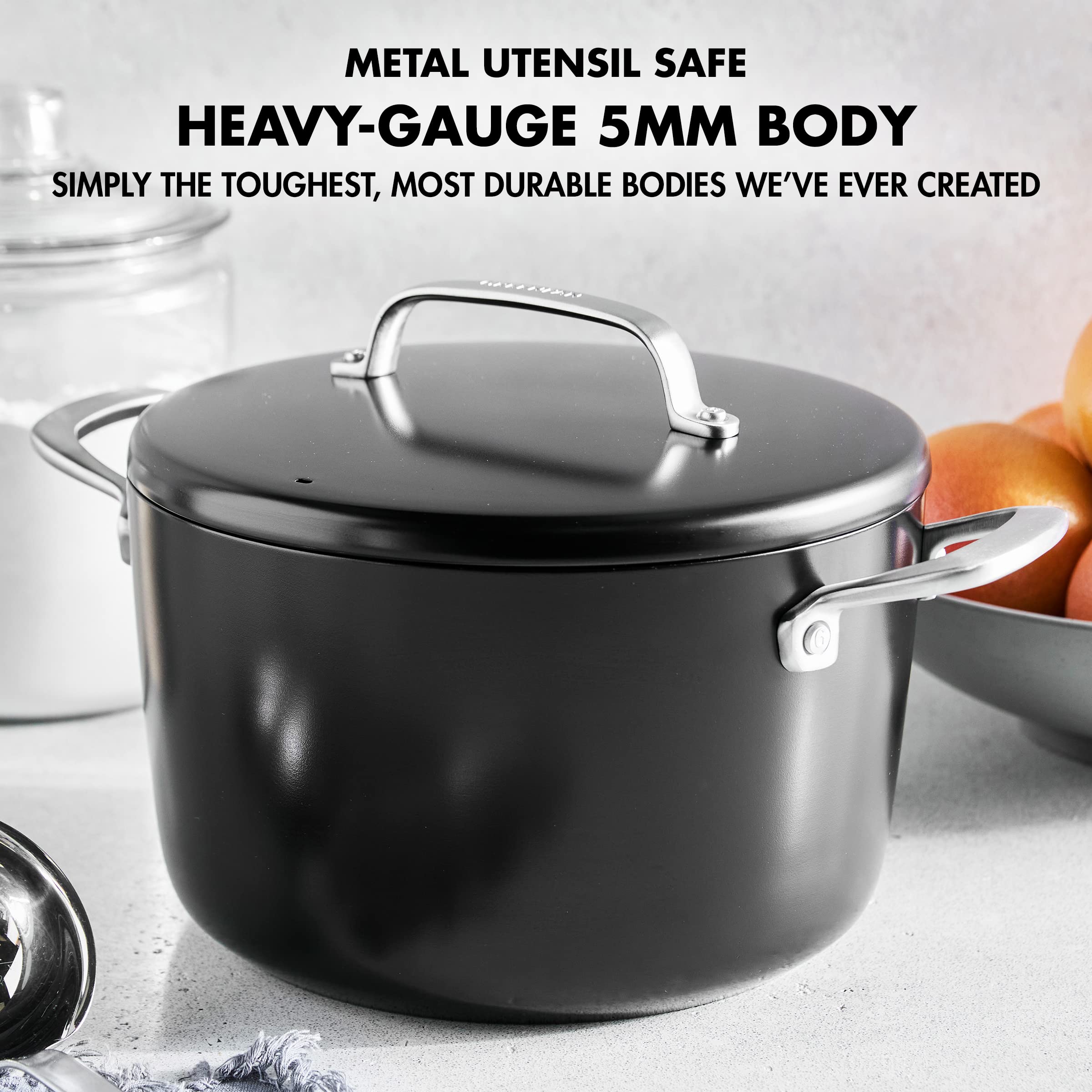 GreenPan GP5 8QT Hard Anodized Stock Pot with Ceramic Nonstick Coating - PFAS-Free, Induction Compatible, Dishwasher & Oven Safe (Black) - Perfect for Healthy Cooking, Soups, Stews & Pasta Dishes