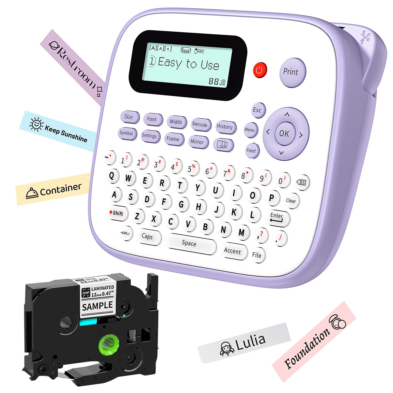 D210S Portable Label Maker Machine with Keyboard & Waterproof Tapes - USB Type-C Powered Label Printer for Home, Office, School & Small Business - Create Custom Labels for Organizing, Storage & Classroom Supplies (Purple)