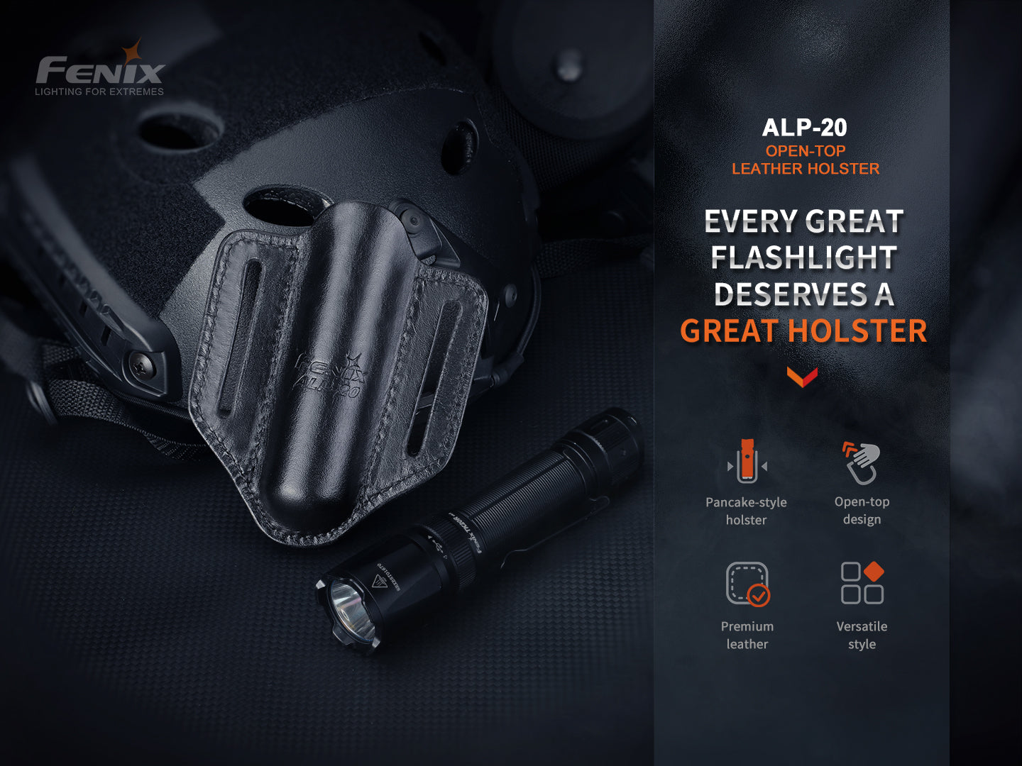 Fenix ALP 20 Open Top Leather Flashlight Holster - Tactical Duty Belt Pouch for EDC, Camping & Outdoor Adventures