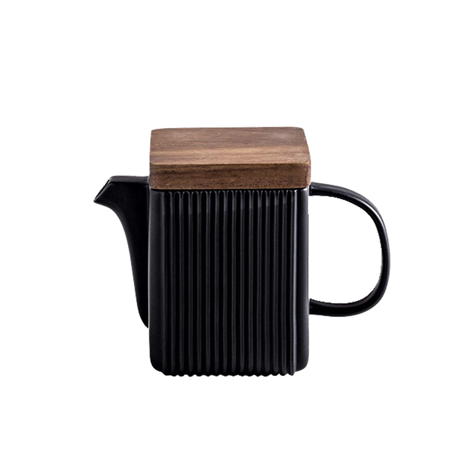 SOOMILE Ceramic Coffee Pot with Wooden Lid - Stainless Steel Filter Cup & Saucer Set for Espresso, Cappuccino, and Drip Coffee - Square Black Design - Perfect for Home Brewing, Office Use, and Gift Giving