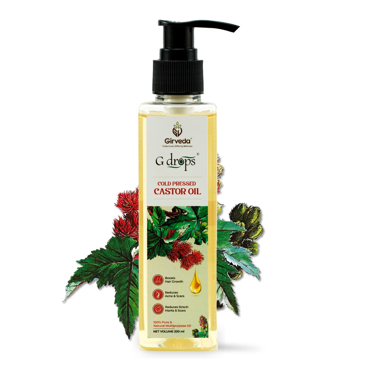 100% Organic Cold Pressed Pure Castor Oil for Hair Growth, Eyelashes & Skin Care - 200ml | Natural Hair Oil for Thicker Hair, Longer Lashes & Healthy Skin | Perfect for Daily Hair Treatment & Beauty Routine