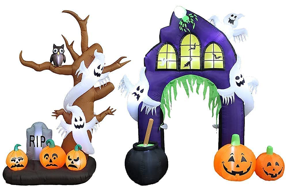 Halloween Party Decorations Bundle - 9FT Inflatable Haunted Tree & Castle Archway with Ghosts, Pumpkins, Owl, Tombstone & LED Lights - Perfect for Outdoor Yard Decor, Spooky Parties & Trick or Treat