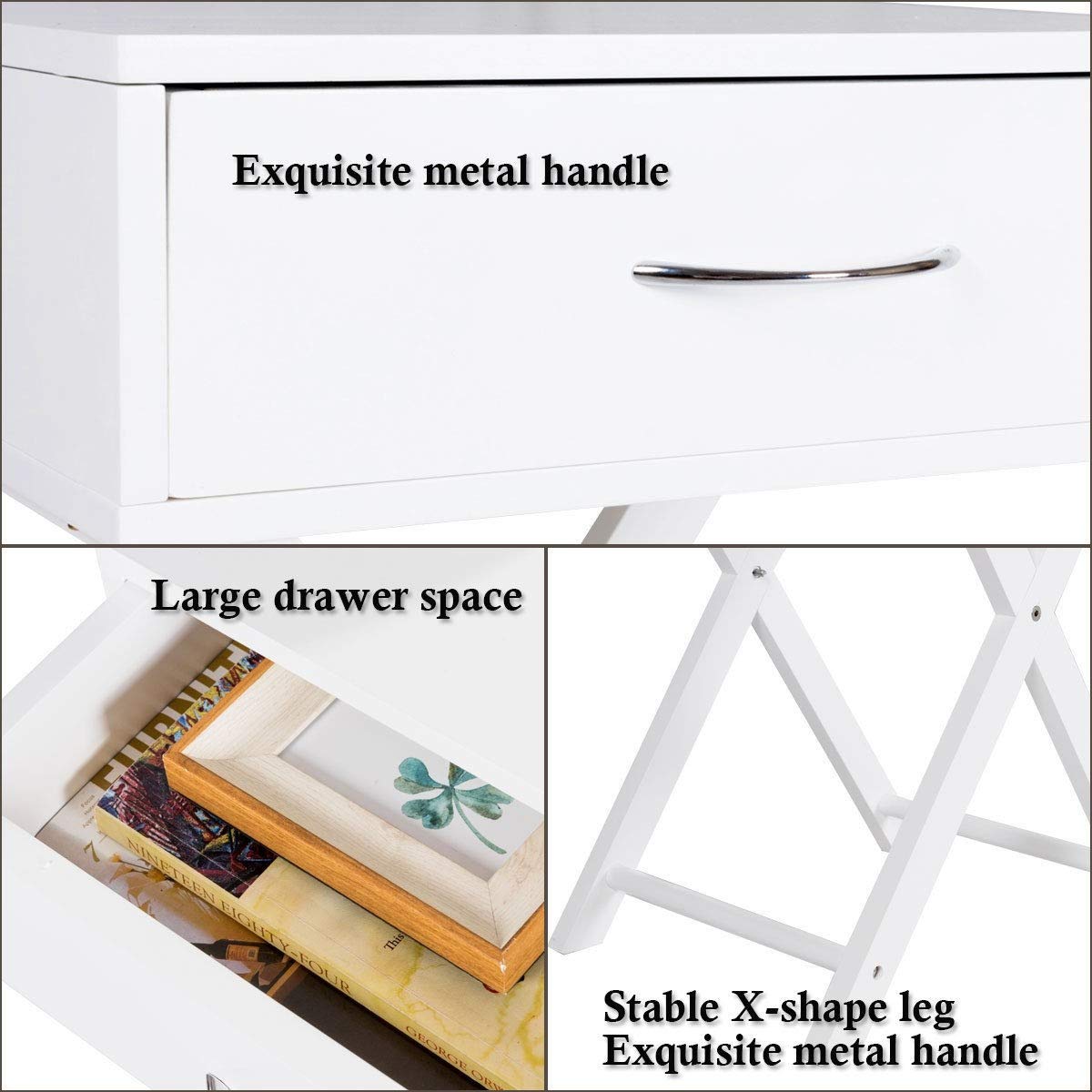 Modern X-Design Nightstand with Storage Drawer - Versatile Accent End Table for Bedroom & Living Room - White Night Stand with Shelf and Bin - Perfect for Small Spaces, Apartment Decor and Guest Room Furniture