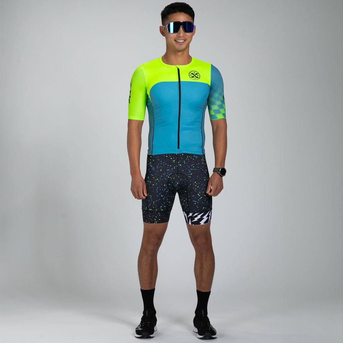 Men's Limited Edition Tri Aero Cycling Jersey - Lightweight & Breathable Performance Bike Shirt for Road Racing & Training - Electric Blue Color
