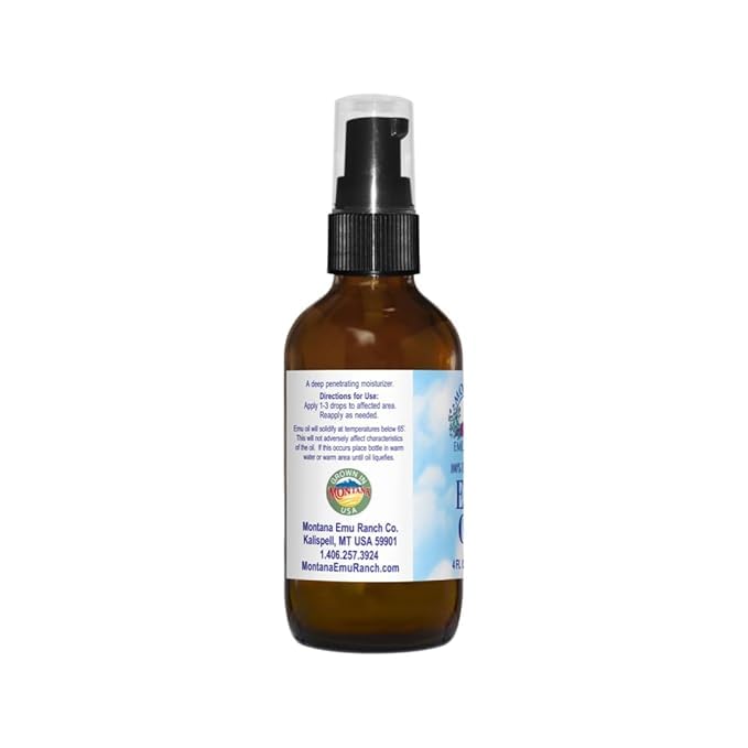 100% Pure Montana Emu Oil - 4 fl oz | Natural Skin & Hair Moisturizer | For Dry Skin, Eczema, Psoriasis & Anti-Aging | Made in USA