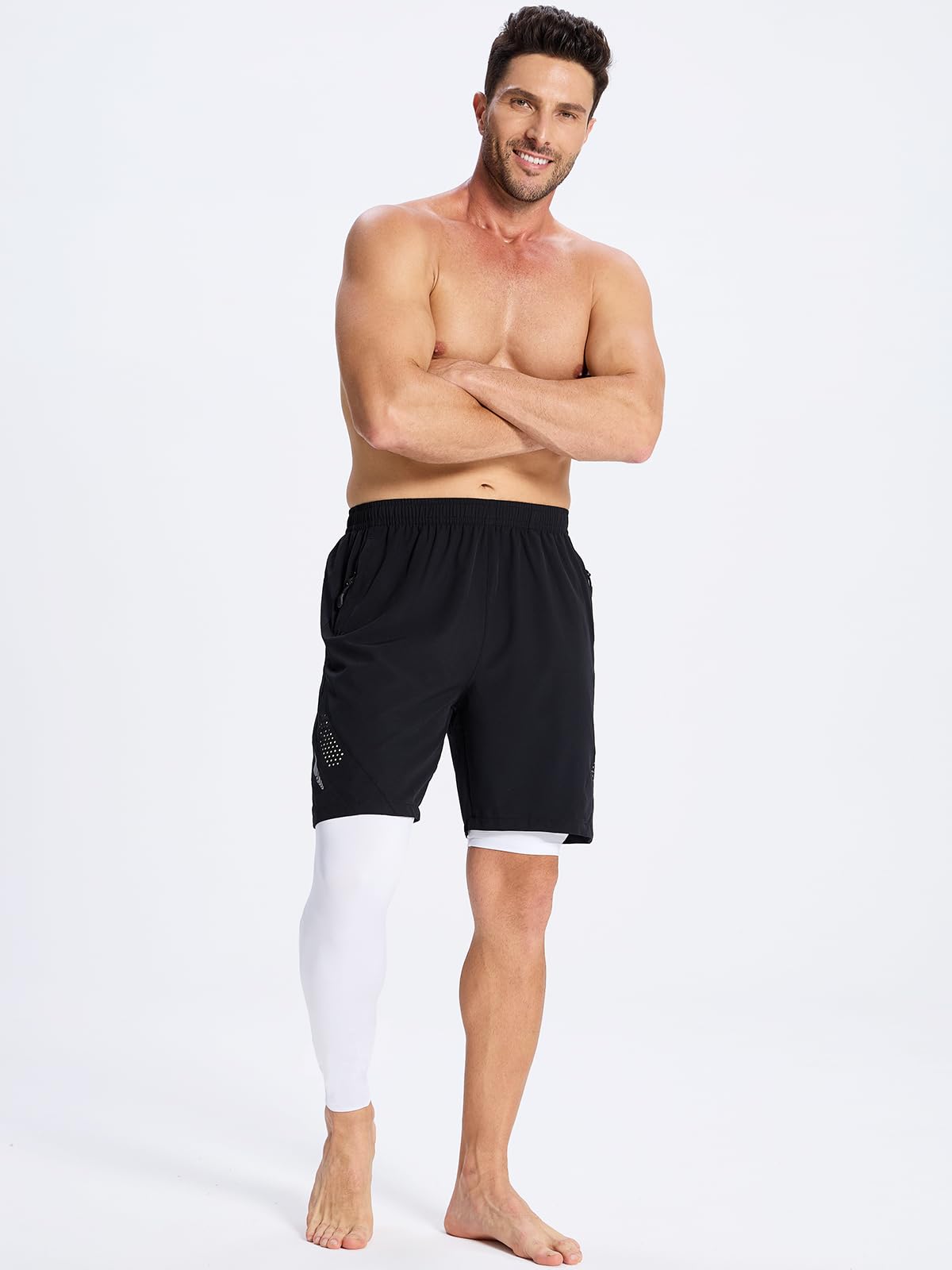 DEVOROPA Men's One Leg Compression Pants - Quick Dry Basketball Running Tights for Men, Sports Leggings, Athletic Base Layer for Baseball, Gym & Workout - Perfect for Training, Jogging & Active Lifestyle