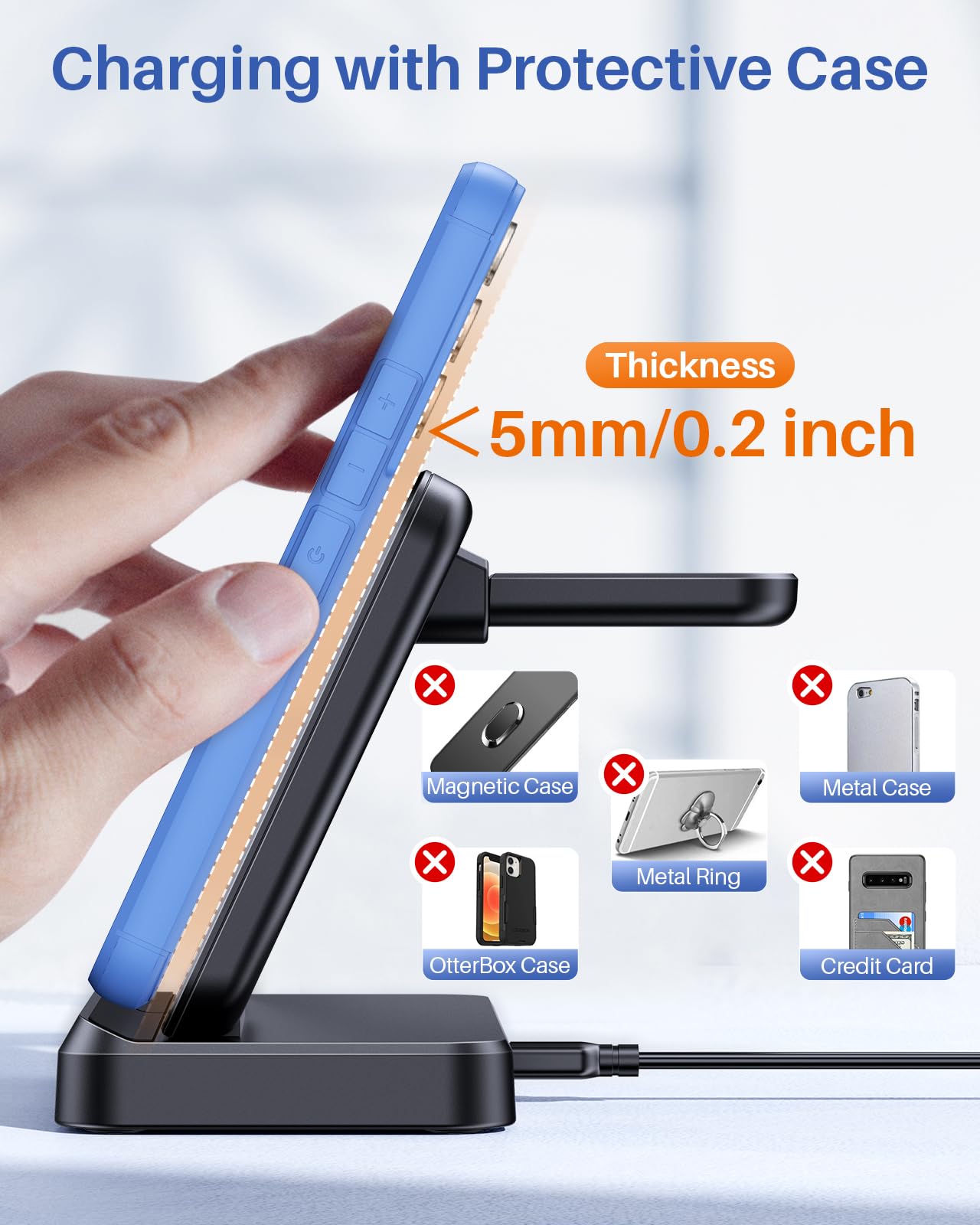 3-in-1 Wireless Charging Station for Samsung - Fast Qi Charger for Galaxy Watch Ultra/7/6/5, S24 Ultra/S23/S22/S21, Z Fold/Flip 6/5/4/3 & Buds | Nightstand Charger for Bedroom, Office & Travel (Black)