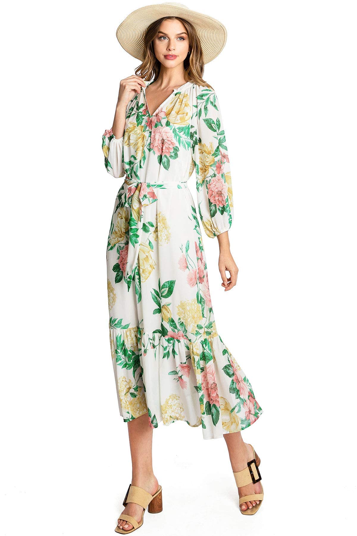 Flying Tomato Women's Elegant Paisley Floral Chiffon Midi Dress - Perfect for Summer Parties, Weddings & Casual Outings