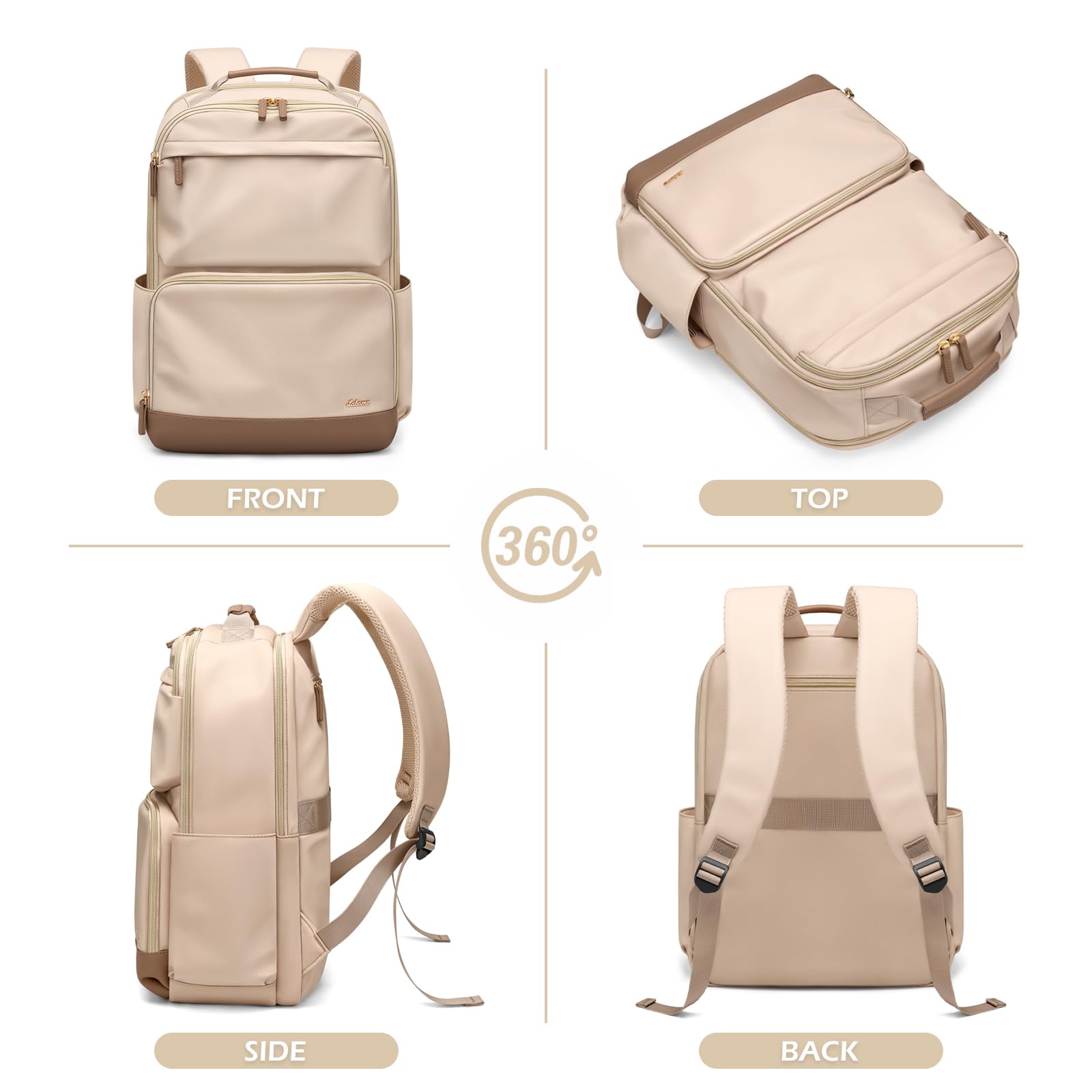 Stylish Waterproof Laptop Backpack for Women - 16 Inch Large Capacity Work & College Bookbag with Dedicated Laptop Compartment - Perfect for Business Travel, School, Nursing & Teaching Professionals (Beige)