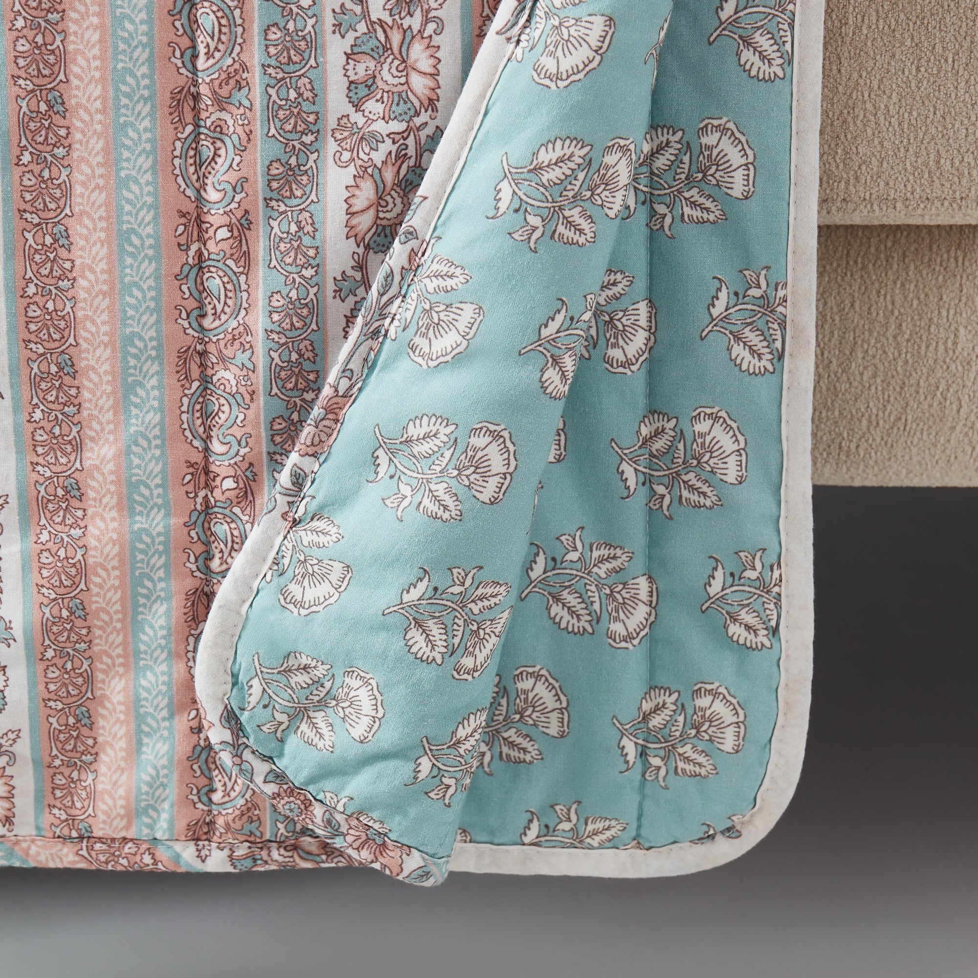 Sofia Flower Block Bouquet Reversible Cotton Throw Blanket - Soft Cozy Blanket for Bed, Couch & Sofa - Perfect for Home Decor, Gifts and Winter Warmth