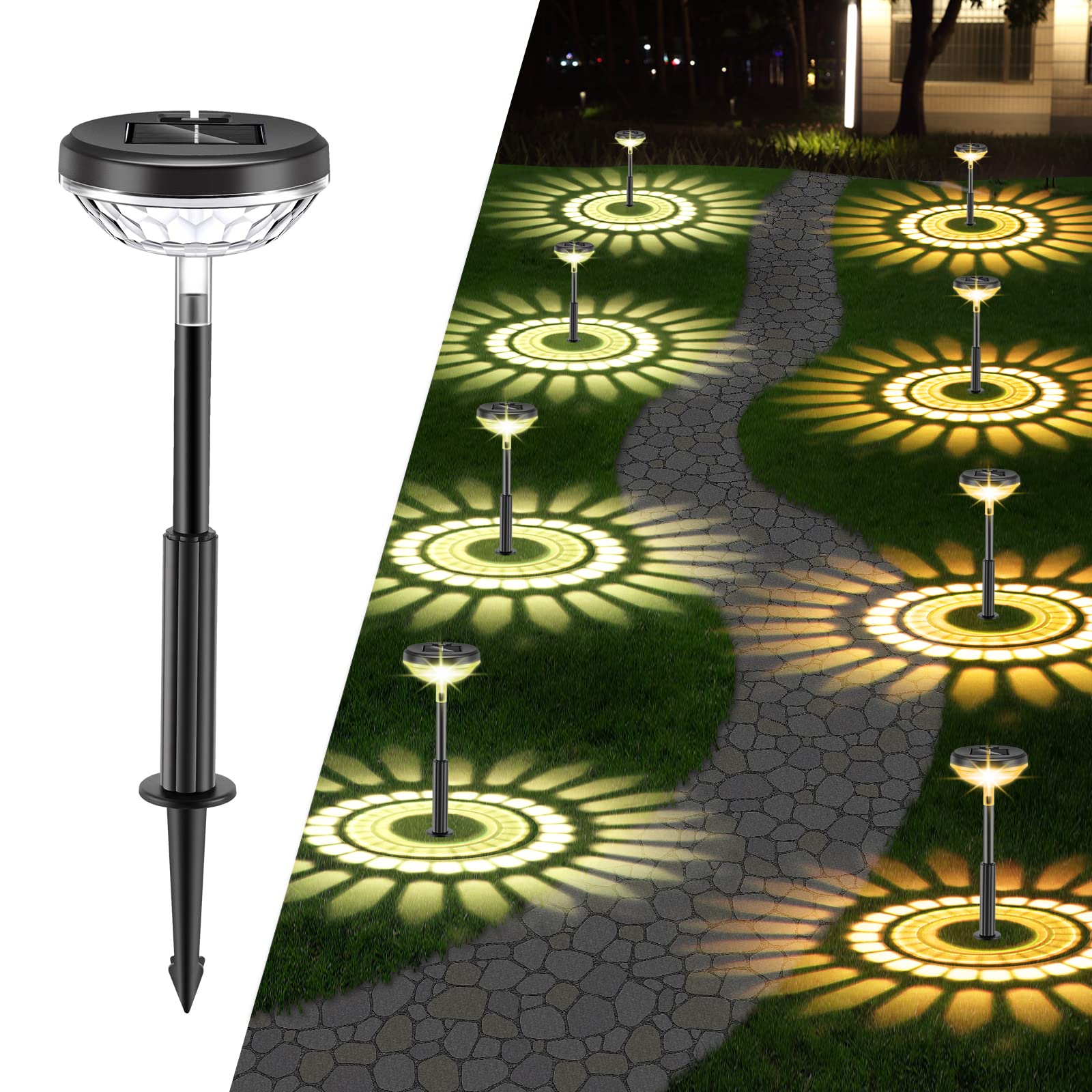 Dikesitu 8 Pack Solar Pathway Lights - LED Outdoor Garden Lights Waterproof, Solar Landscape Lighting for Walkway, Yard, Lawn, Driveway, Sidewalk & Patio - Warm White & Cool White - Perfect for Nighttime Safety & Garden Decoration