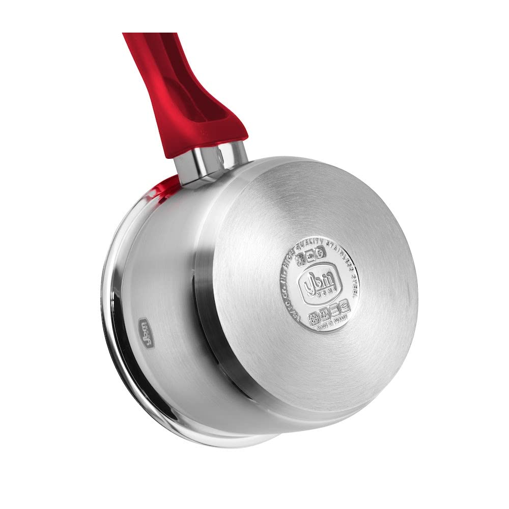 YBM Home 7 Quart Commercial Grade 18/10 Stainless Steel Stockpot with Lid - Induction Compatible Cookware with Encapsulated Aluminum Core - Red - Perfect for Soups, Stews, Pasta & Large Family Meals