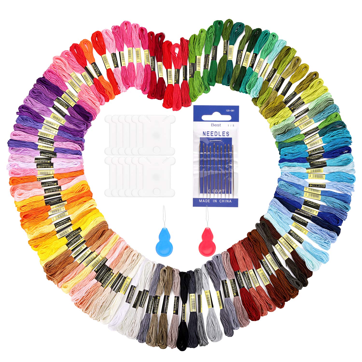115 Skeins Embroidery Thread Kit - Cross Stitch Floss for DIY Friendship Bracelets, Sewing & Needlework Projects - Includes Needle Tools & Colorful Yarn for Crafting, Home Decor & Gift Making