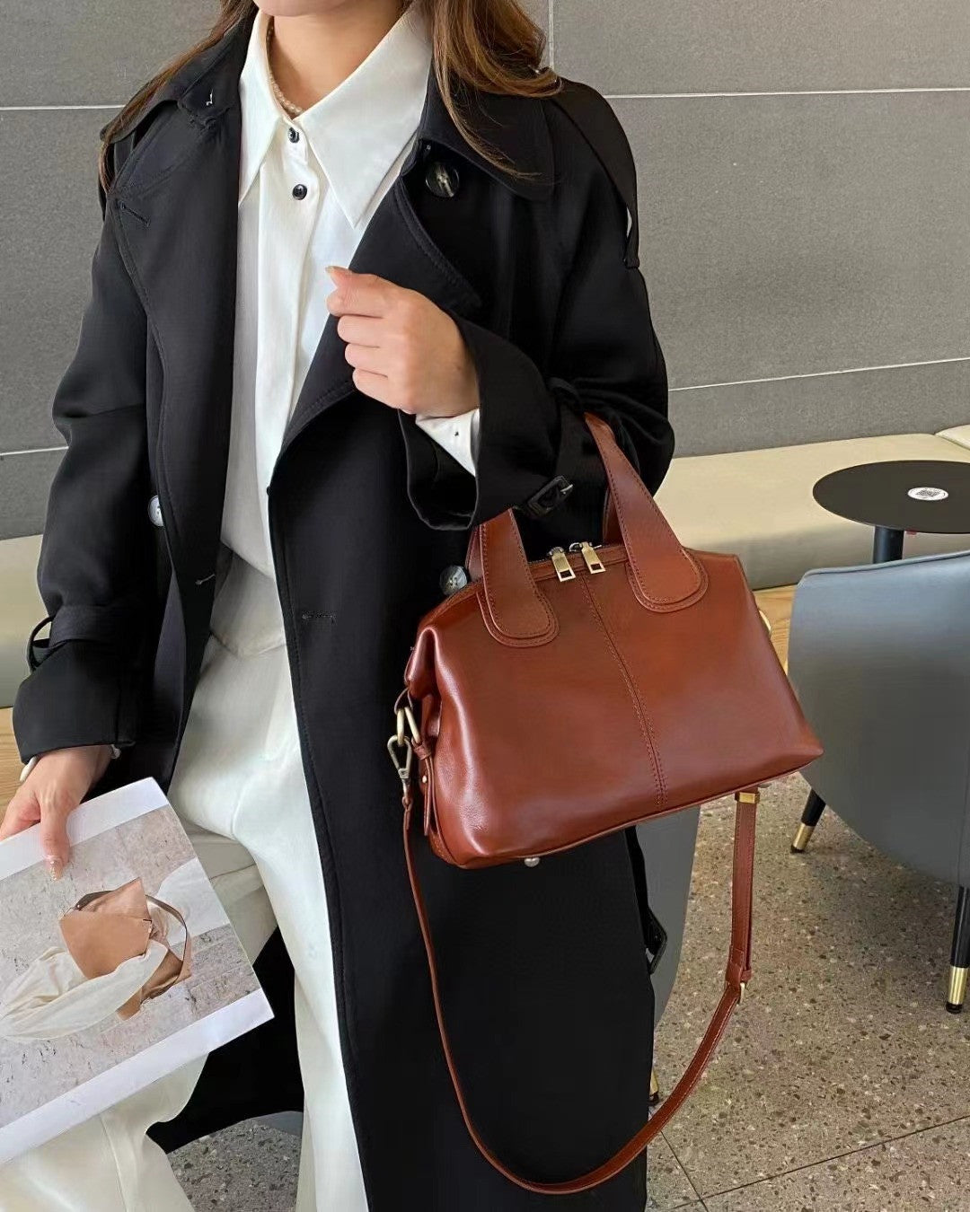Stylish Genuine Leather Tote Bag for Women - Professional Work Bag with Multiple Pockets - Perfect for Office, Business Meetings & Daily Commute