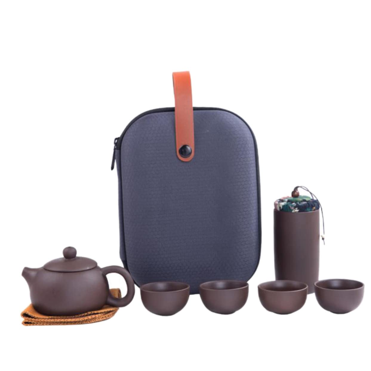 UPKOCH Portable Travel Tea Set - 1 Purple Clay Zisha Teapot with Ceramic Coffee Cups, Chinese Tea Kettle for Outdoor Camping & Office Use | Ceramic Teaware Gift Set for Tea Lovers