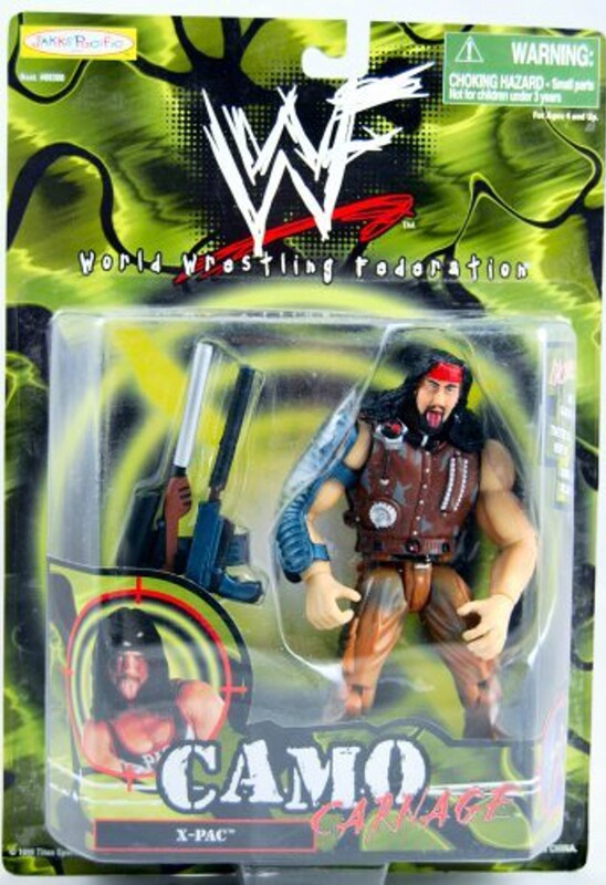1999 WWF Jakks Pacific Camo Carnage Series 1 X Pac Action Figure with Gun Accessories - Wrestling Collectible for Display & Play