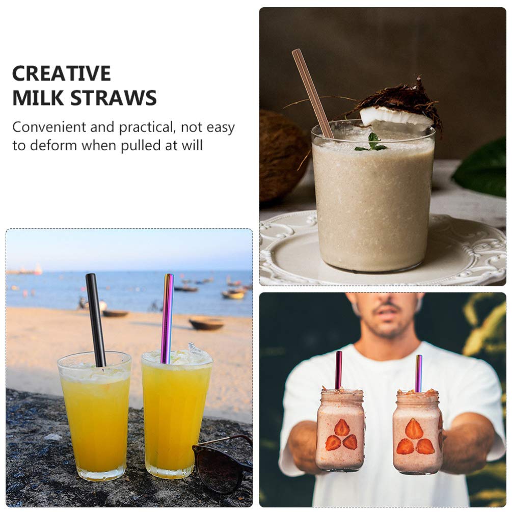 Eco-Friendly Stainless Steel Straws Set - Reusable Drinking Straws for Coffee, Tea, Smoothies & Milk - Rustproof & Durable Metal Straws for Home, Office, Travel & Parties