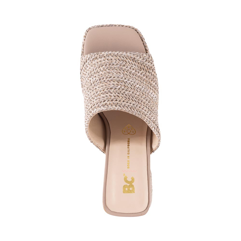 BC Footwear Women's Taupe Raffia Mule Sandals - Comfortable & Stylish Summer Shoes for Beach, Pool, and Casual Outings