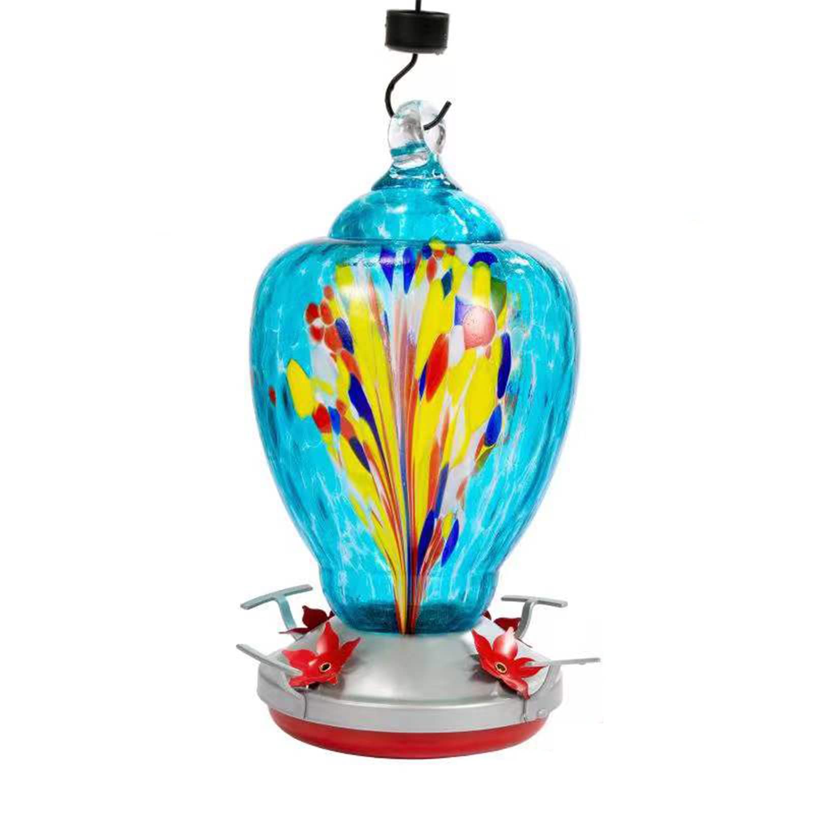 Anfly Hand Blown Glass Hummingbird Feeder for Outdoors - Leak-Proof & Easy to Clean with 16oz Nectar Capacity - Includes Hanging Hook, Ant Moat, Cleaning Brushes & Hemp Rope - Perfect for Garden, Patio & Backyard Bird Watching
