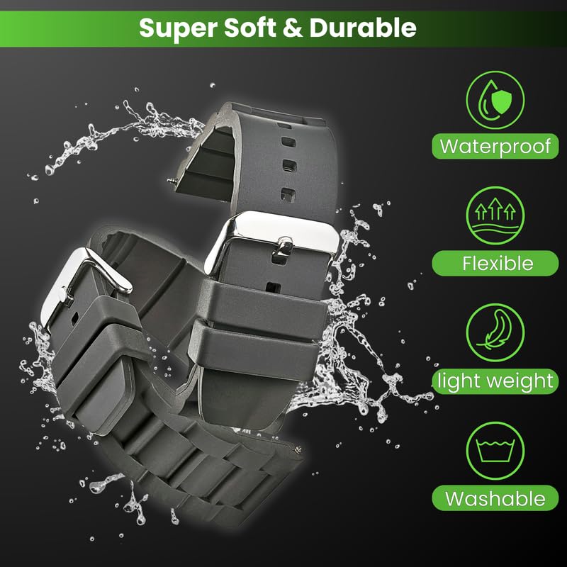 Premium Adjustable Silicone Watch Band for Men & Women - Sporty Durable Rubber Strap - Waterproof Replacement for Smartwatches & Regular Watches - Ideal for Running, Swimming & Outdoor Activities