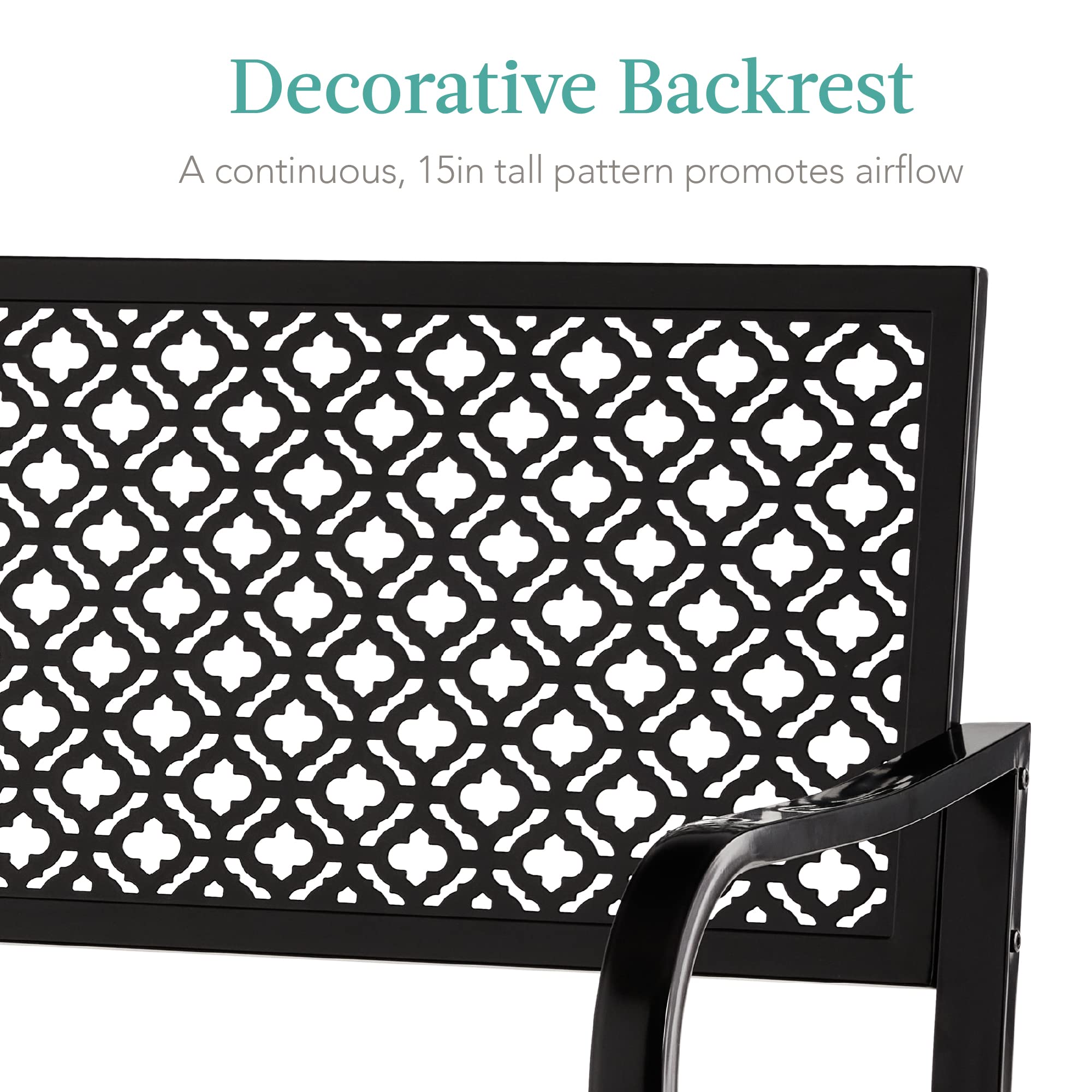 Best Choice Products 2-Person Outdoor Metal Bench with Geometric Backrest - Heavy Duty 790lb Capacity Steel Garden Bench for Patio, Porch, Entryway - Perfect for Backyard Relaxation & Outdoor Seating (Black)