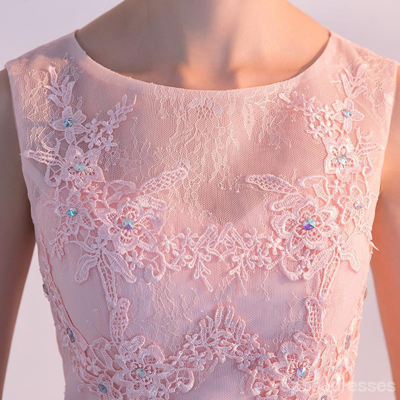 Illusion Blush Pink Lace Beaded Homecoming Dress - Elegant Prom Gown with Beaded Details | Perfect for Homecoming, Prom Night & Special Occasions