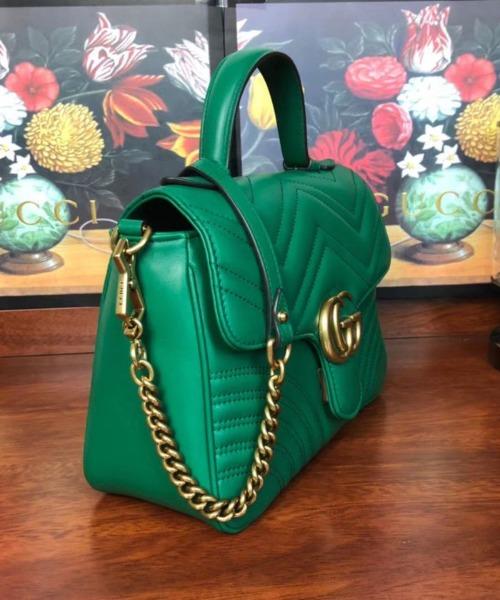 Gucci GG Marmont Small Top Handle Bag in Emerald Green Matelassé Leather - Luxury Crossbody Purse for Women, Perfect for Date Night & Evening Events