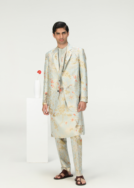 Elegant Classic Silk Brocade Trousers in Ice Blue - Perfect for Formal Events, Weddings & Special Occasions