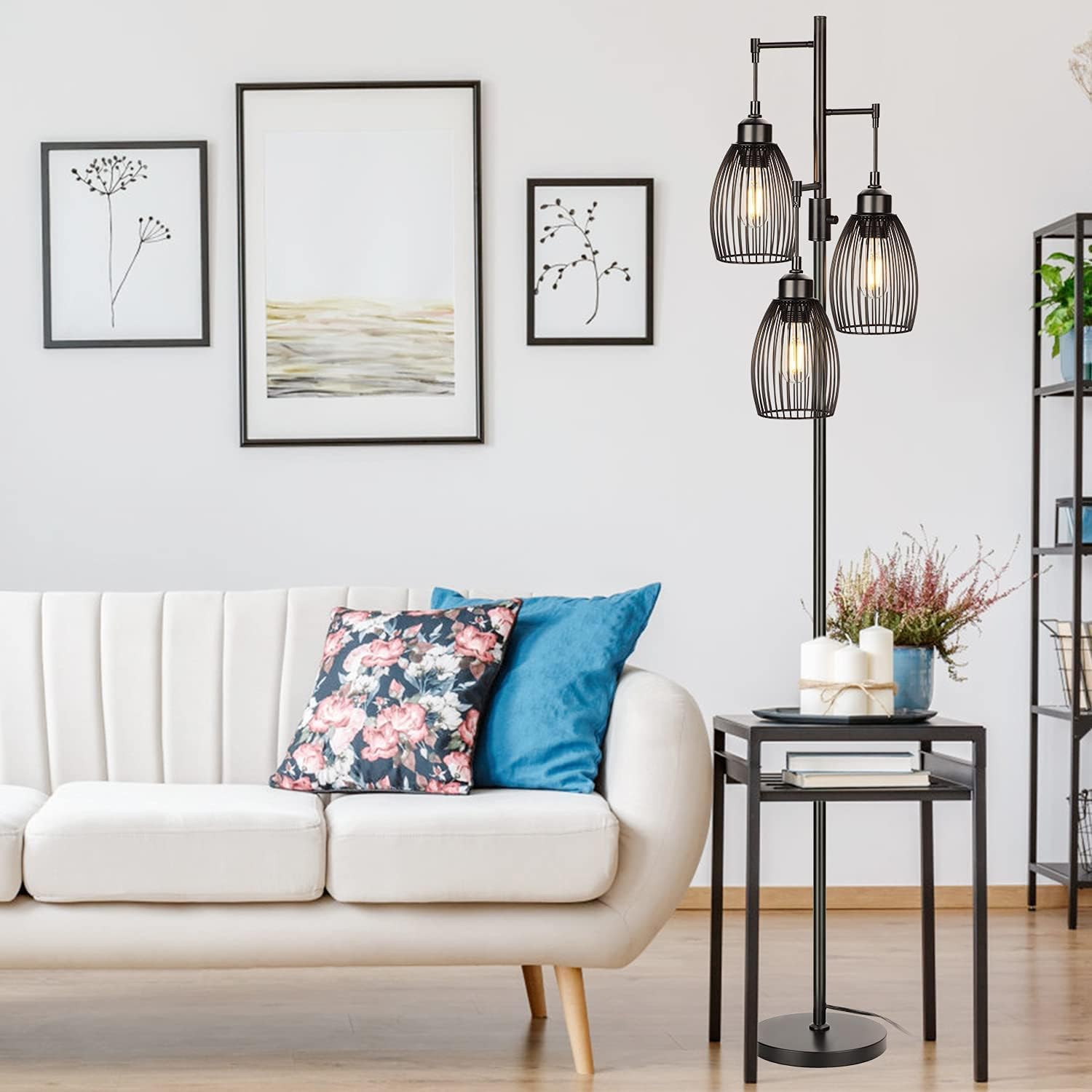 68’’ Dimmable LED Floor Lamp with 3 x 800LM Edison Bulbs - Industrial Rustic Standing Lamp for Living Room & Bedroom - Perfect for Reading, Relaxing, and Home Decor