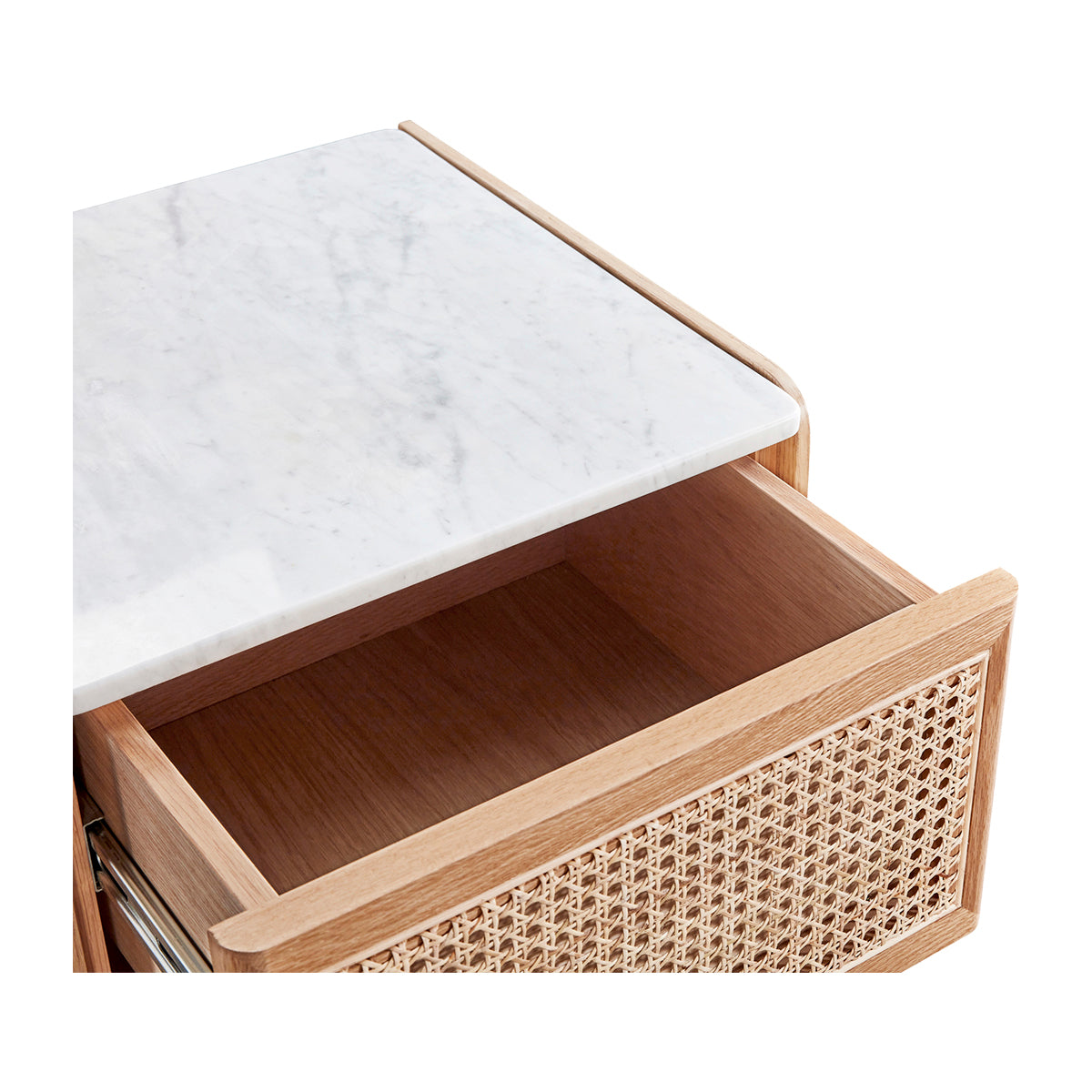 Delta Marble Rattan Bedside Table - Modern Nightstand with Storage Shelf for Bedroom, Living Room & Dorm | Stylish Accent Furniture for Home Decor