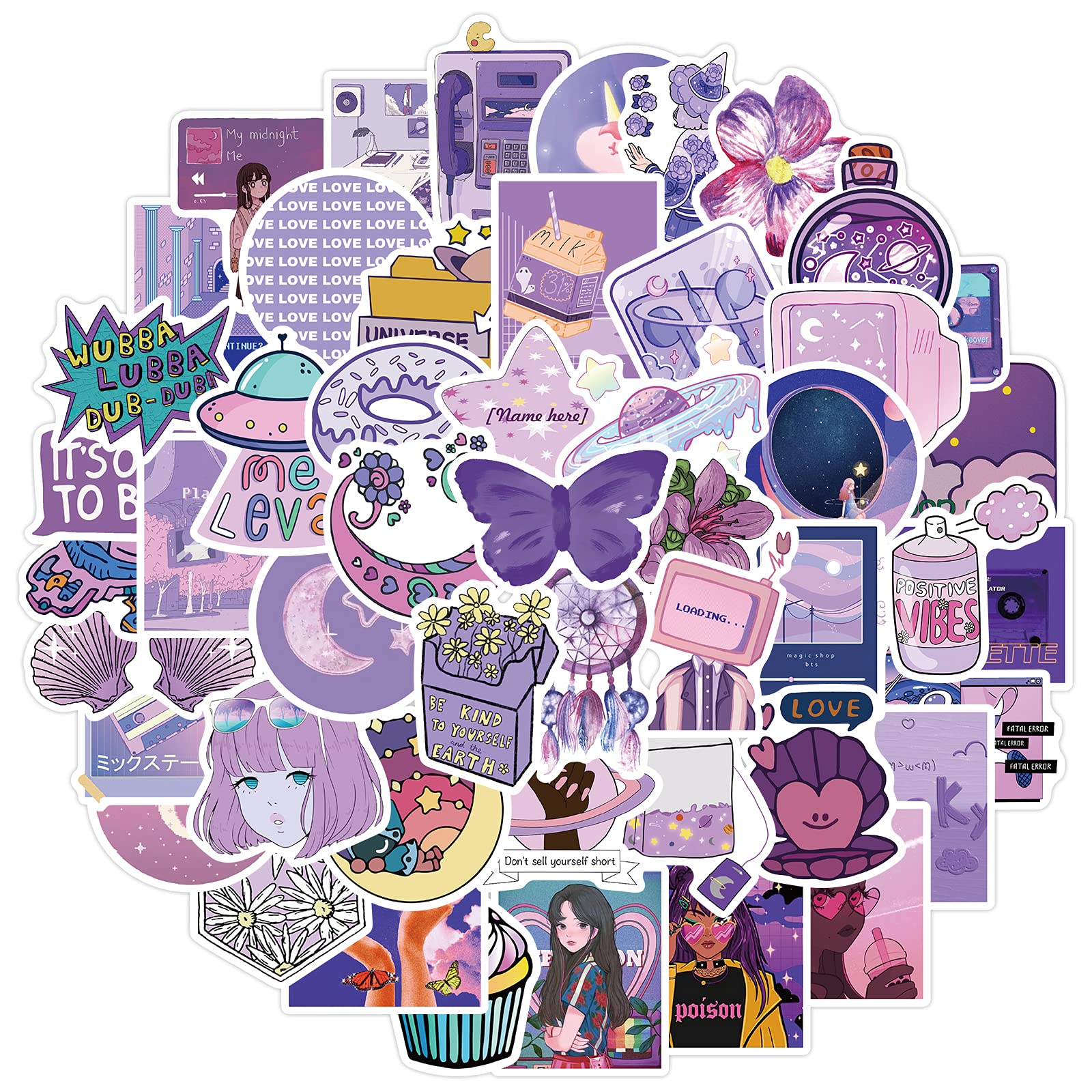 50Pcs Cute Aesthetic Vinyl Stickers - Waterproof Kawaii Stickers for Water Bottles, Laptops & Computers - Perfect for VSCO Girls, Teens & Kids - Great for School, DIY Crafts & Personalizing Accessories