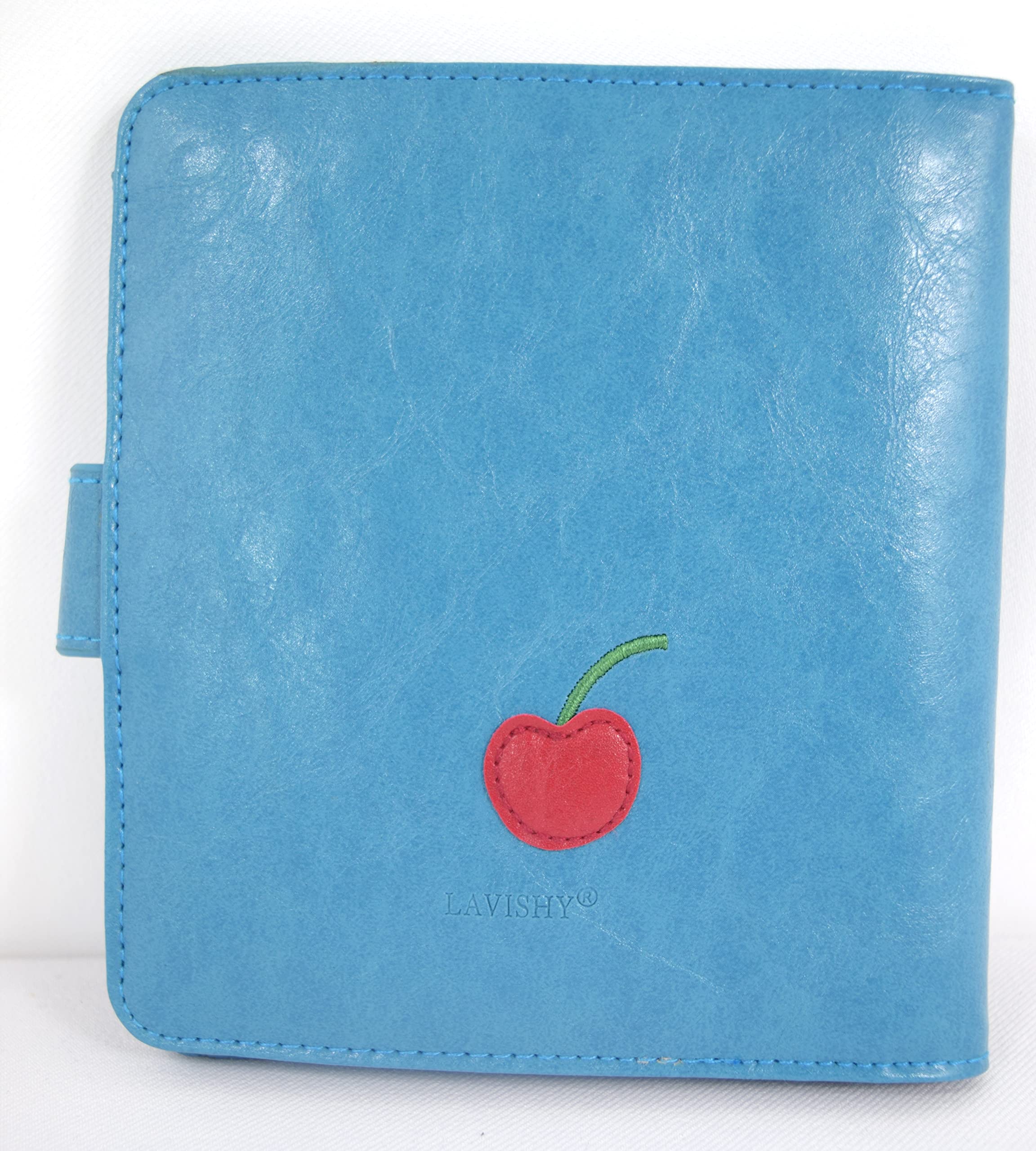 Blue Cherries Embroidered RFID Blocking Travel Passport Wallet - All-in-One Organizer for Passport, Credit Cards & Cash - Perfect for International Travel, Vacations & Business Trips