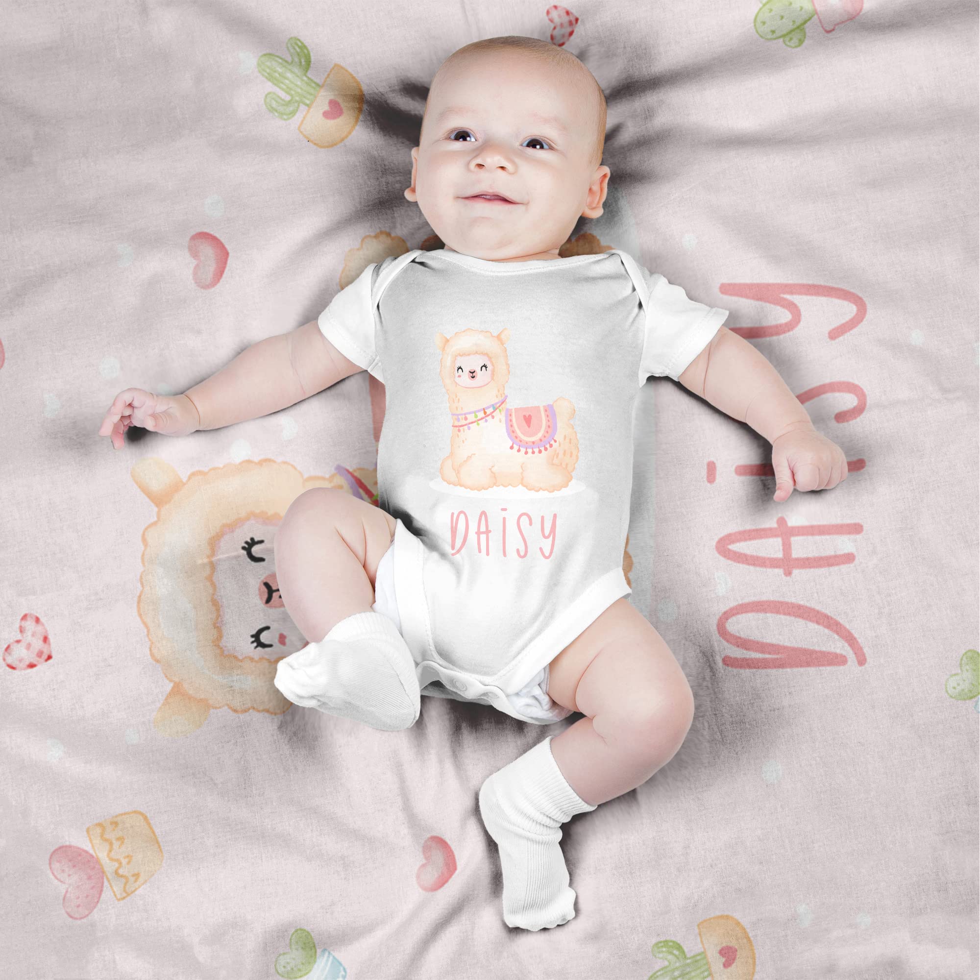Custom Personalized Baby Girl Blanket with Name - 30x40 Inch Soft Fleece Llama Blanket for Newborns & Toddlers - Perfect for Nursery, Gift, Photo Shoots & Cuddling