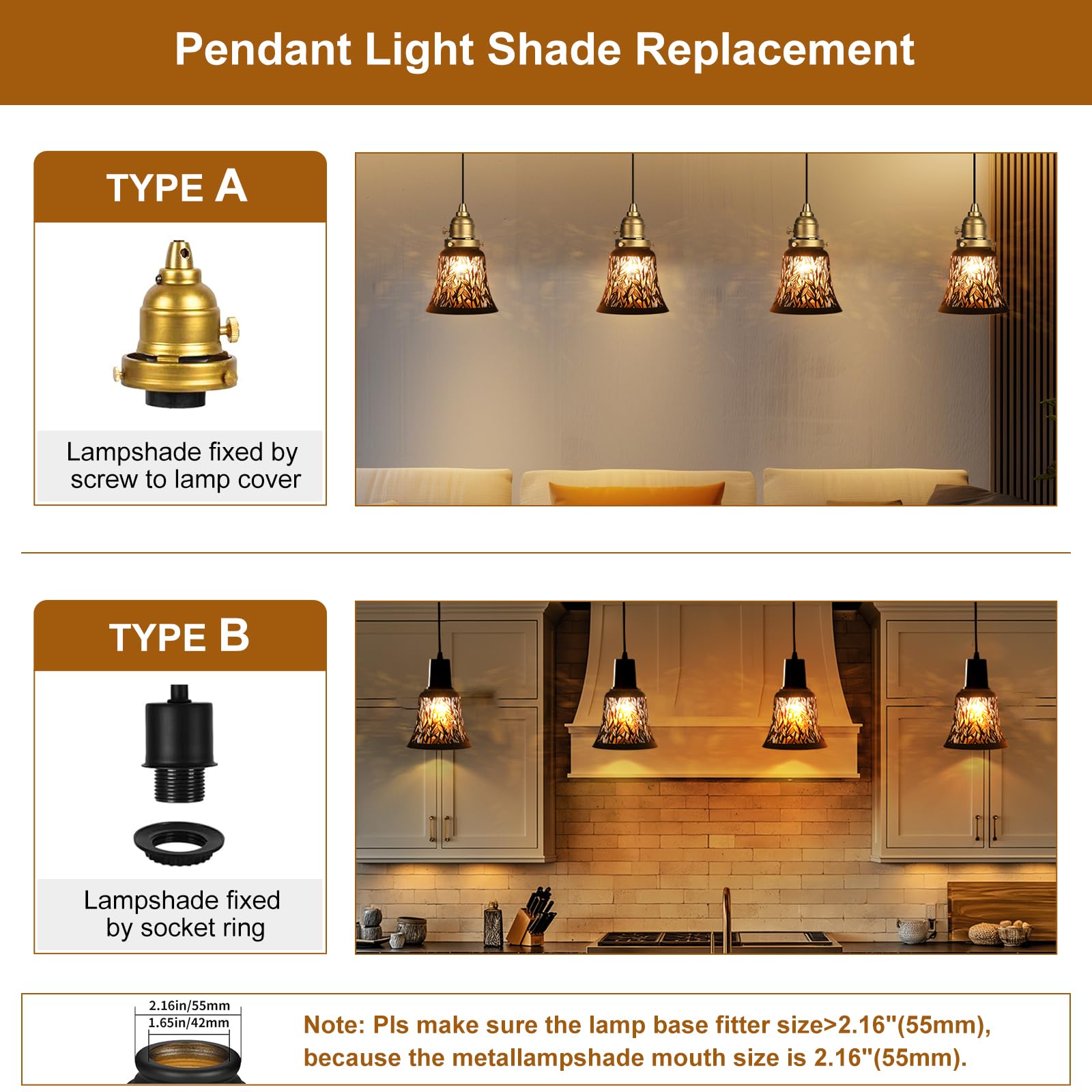 ALUCSET 4 Pack Metal Bell Shaped Pendant Light Shades - 4.72